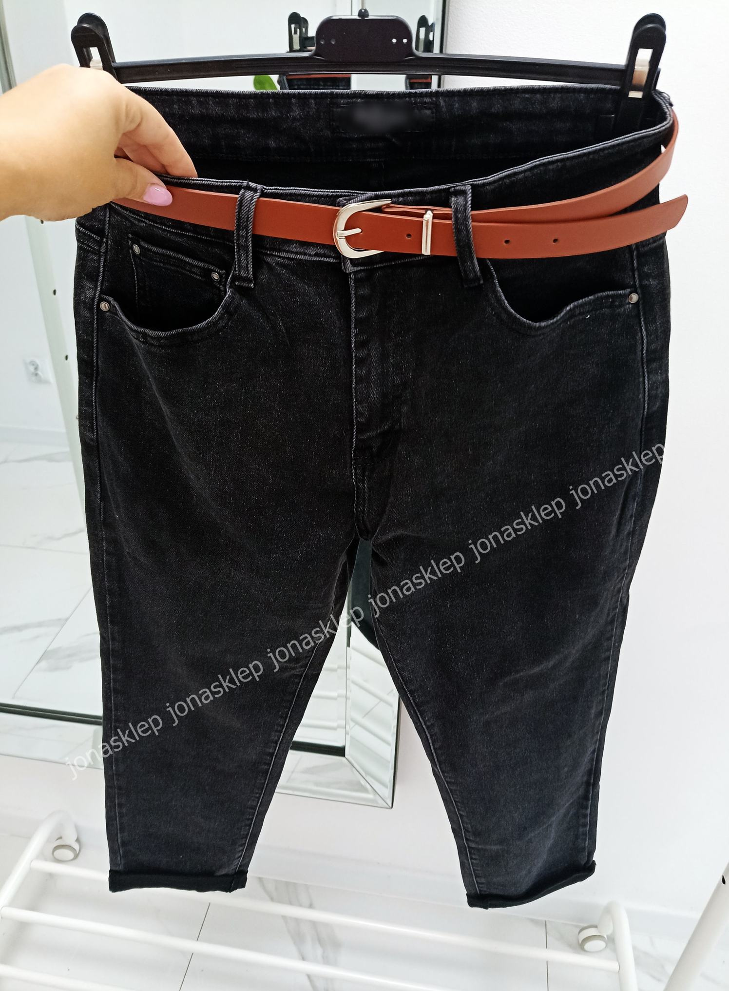 Boyfriend CZARNE luźne jeansy baggy PASEK PLUS SIZE