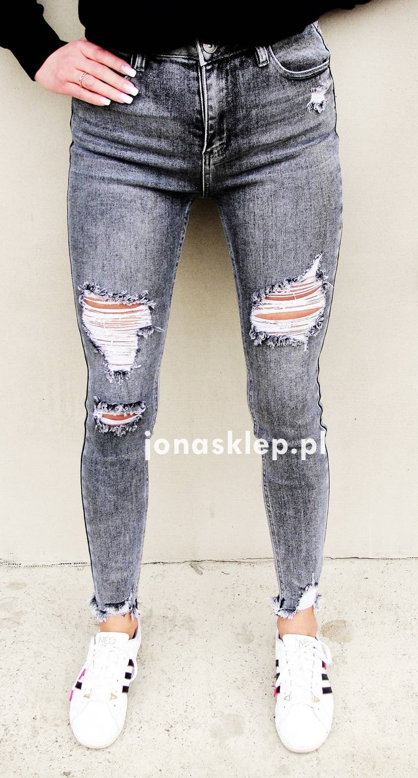 RURKI SKINNY JEANS przetarcia gray dziury