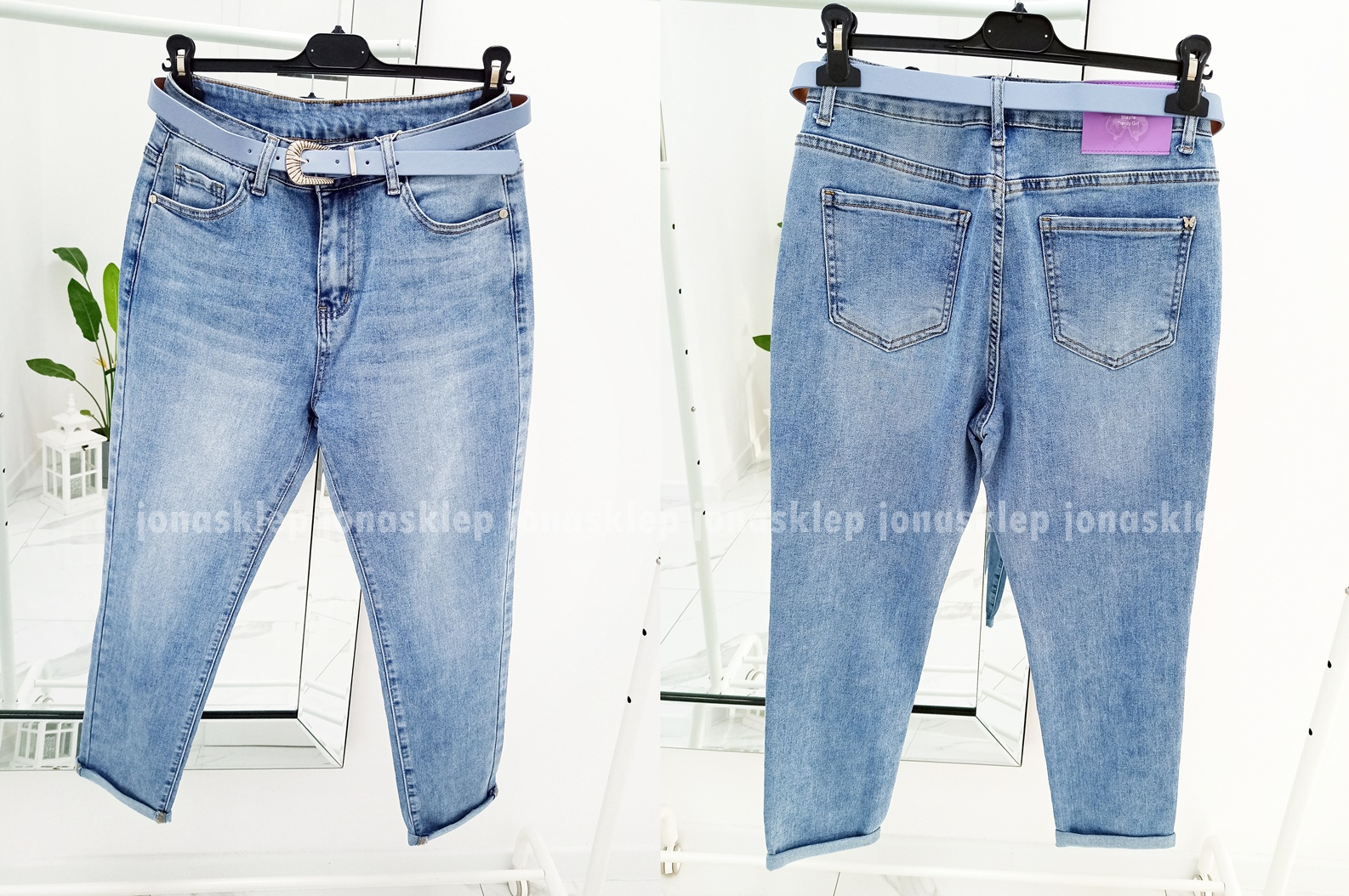 Jeansy mom fit casual baggy pasek PLUS SIZE