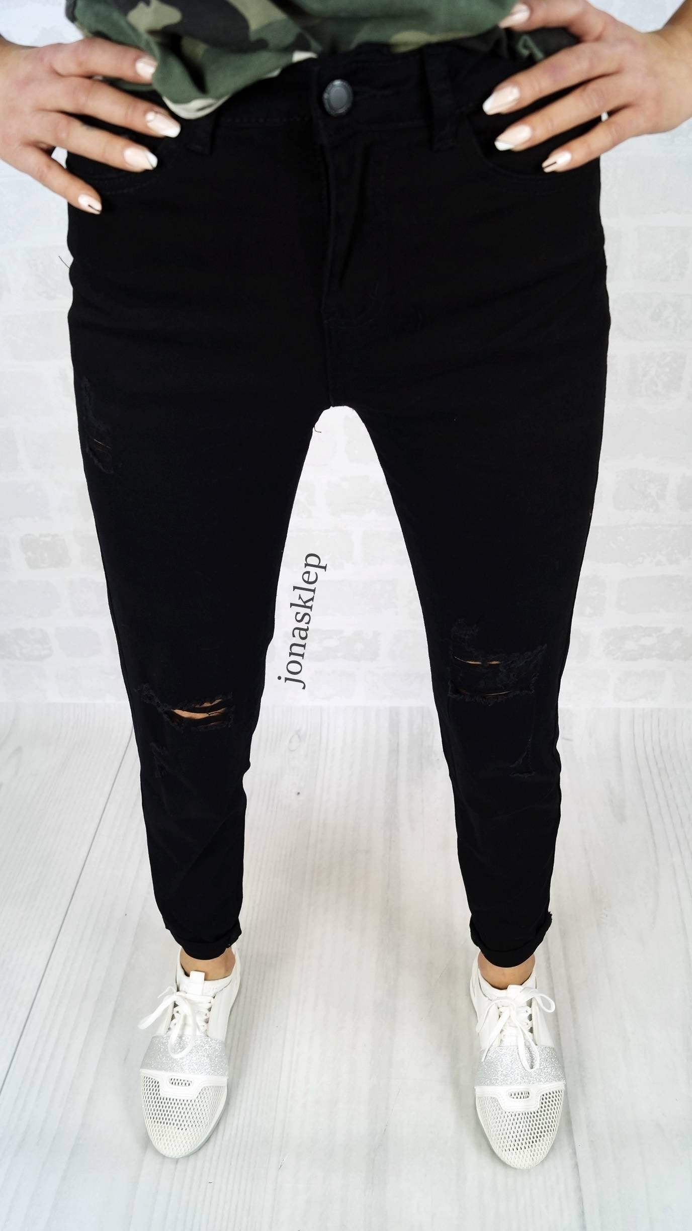 BLACK Denim jeans HOLES dziury czarne