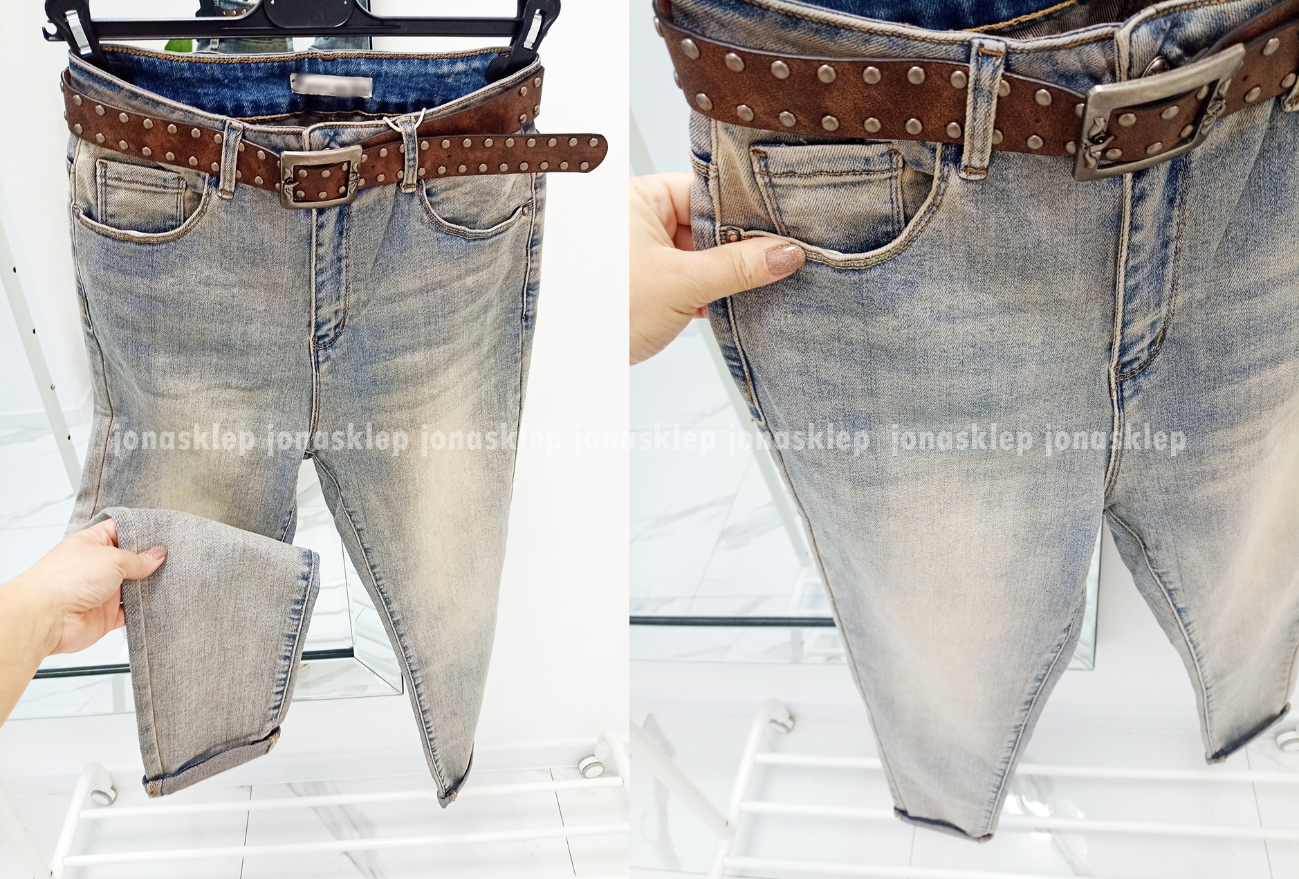 Jeansy mom fit casual baggy pasek PLUS SIZE