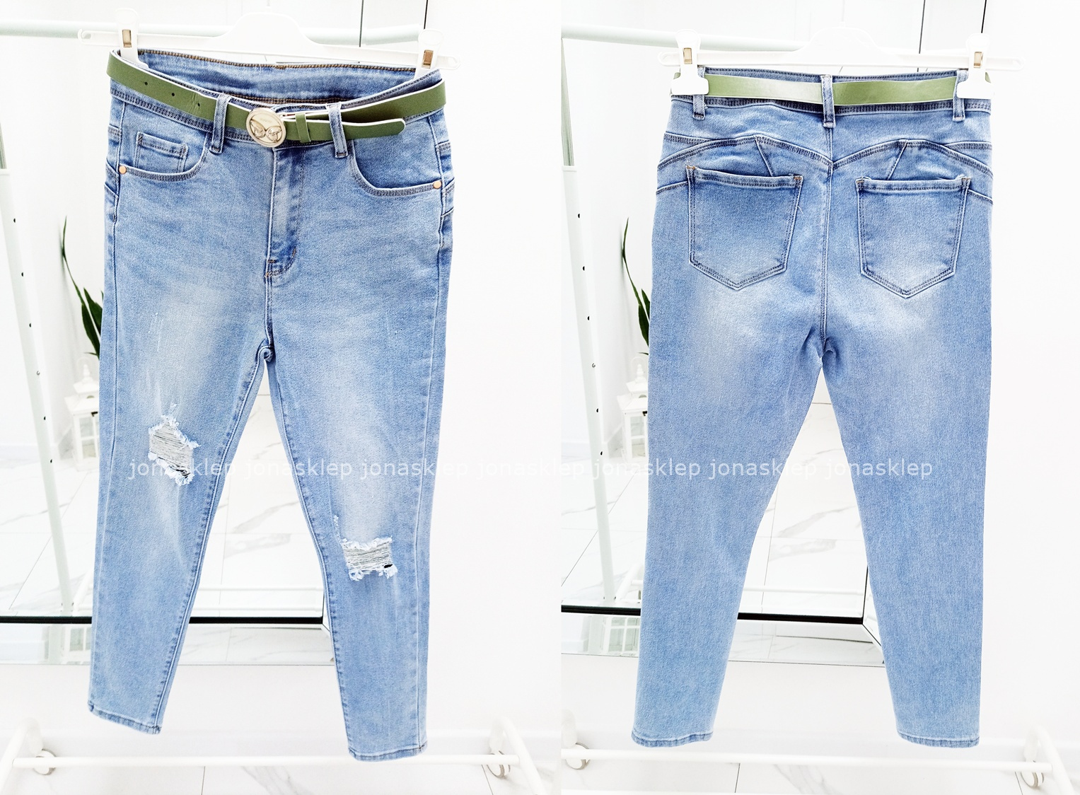 Jeansy damskie PUSH UP JASNE dziury PLUS SIZE