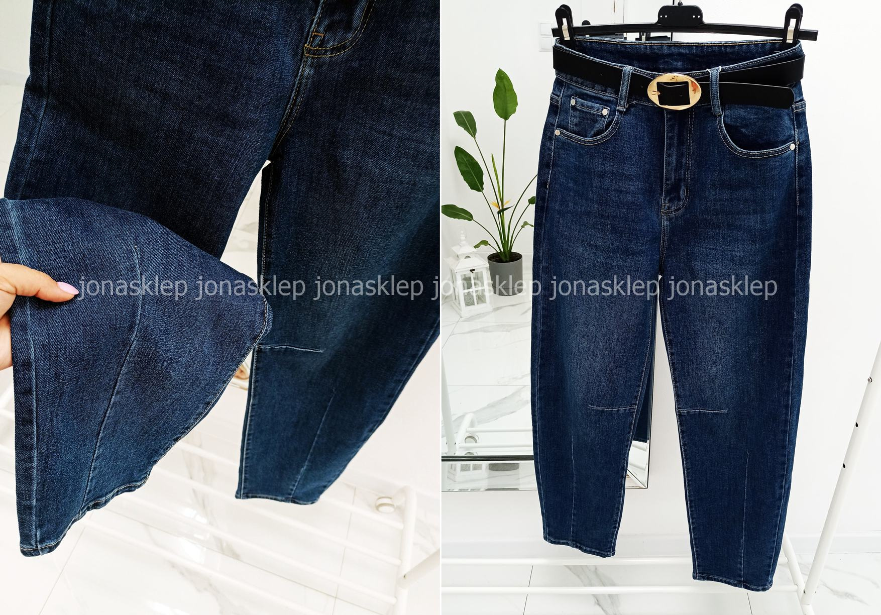 MAYBE mom fit casual blue dark przeszycia PLUS SIZE