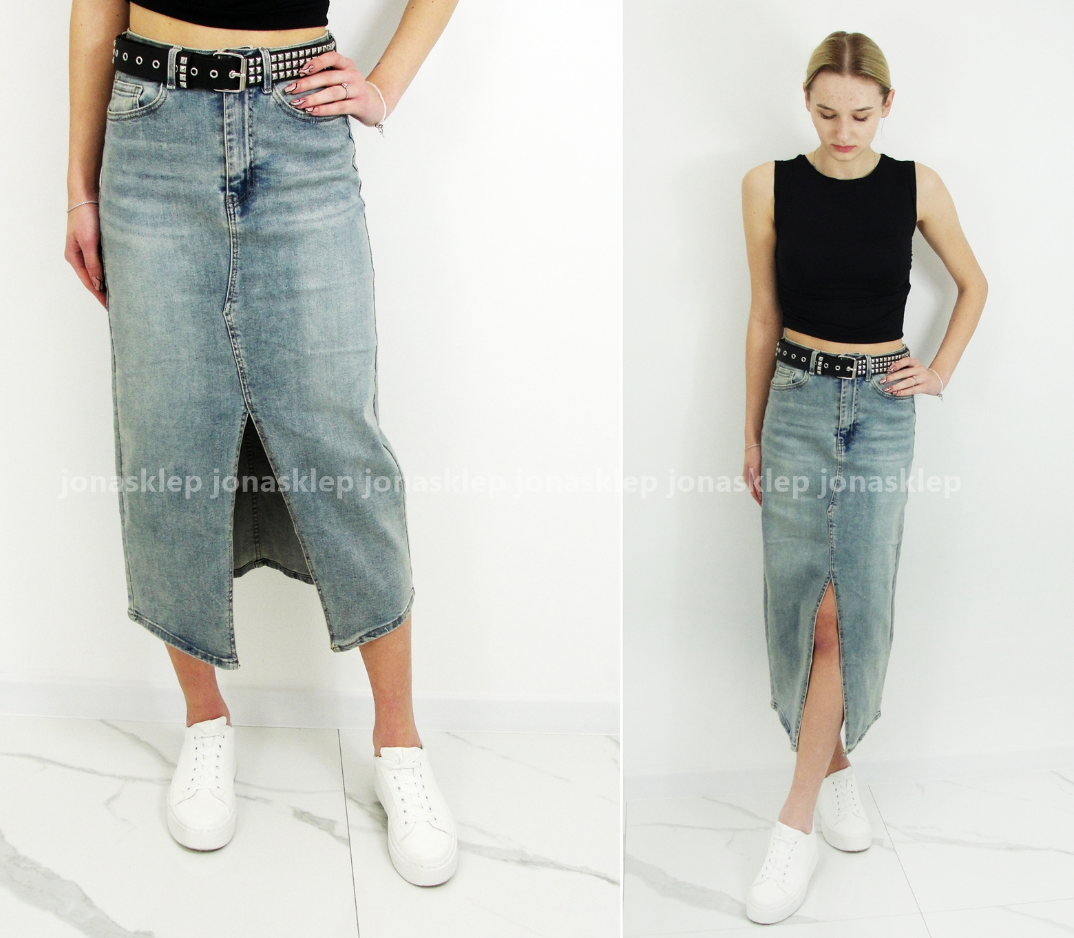 VINTAGE jeansowa Spódnica MAXI MIDI rozporek