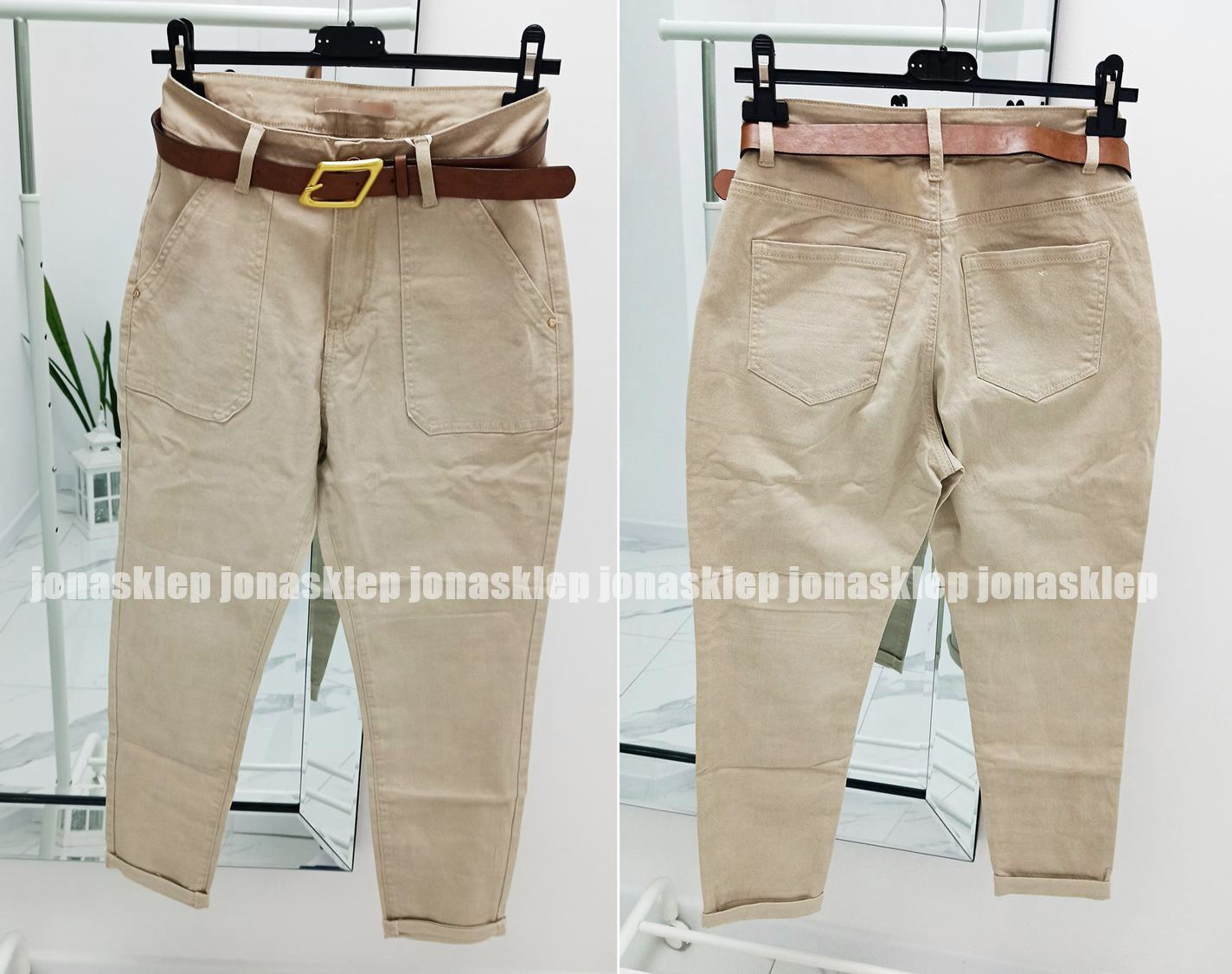NUDE beżowe mom fit casual safari baggy