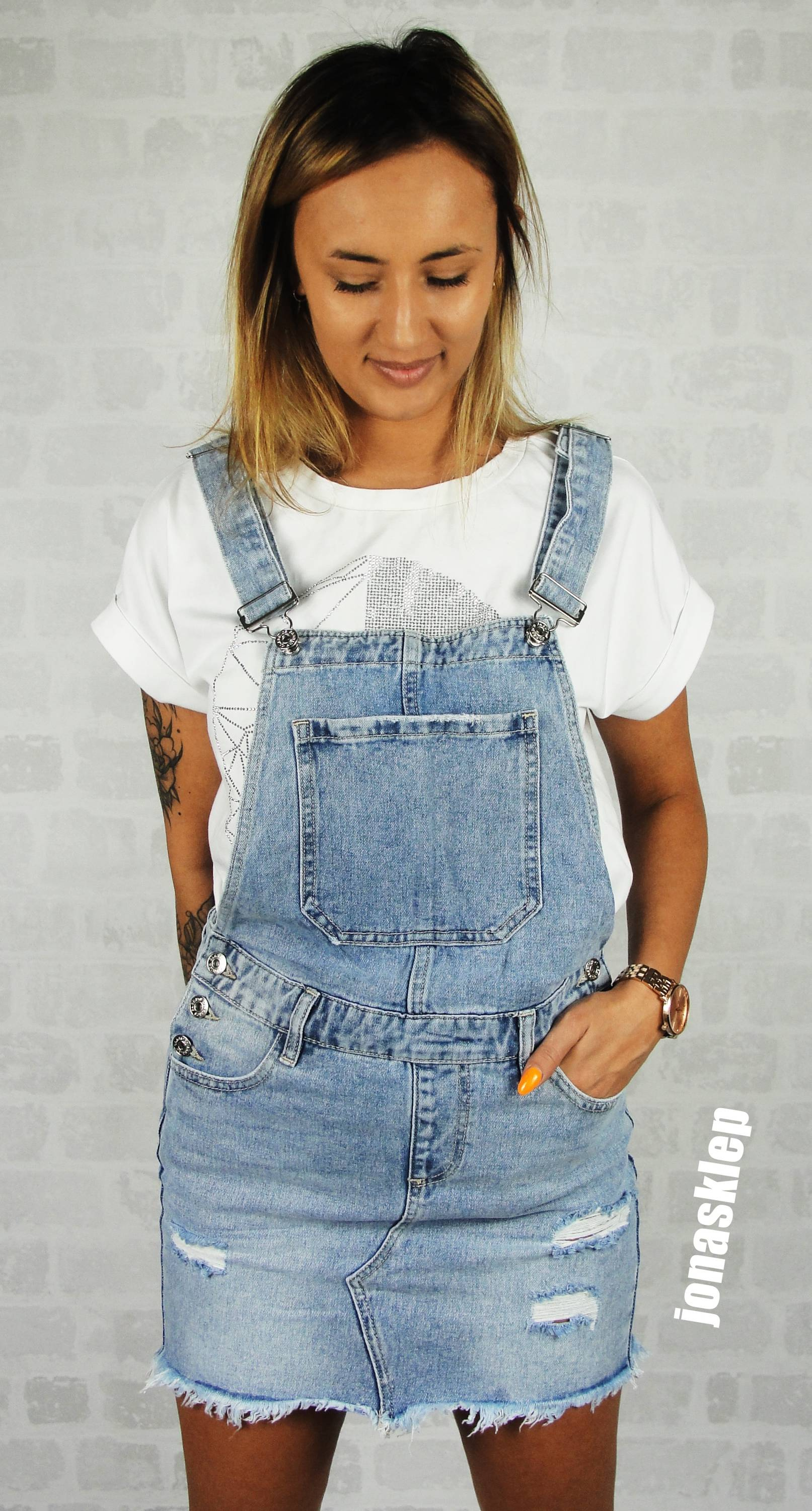 Ogrodniczki jeans dziury szelki spódniczka