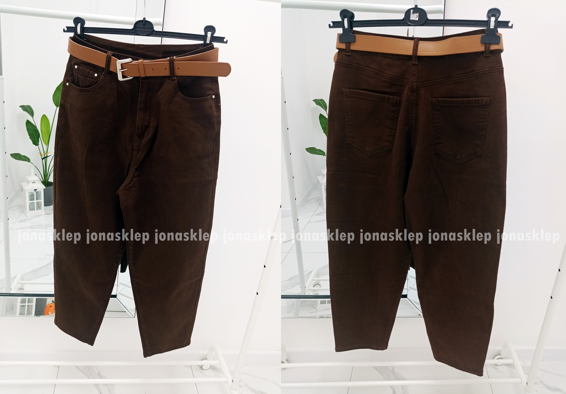 BALLON JEANS casual czekoladowe PASEK PLUS SIZE