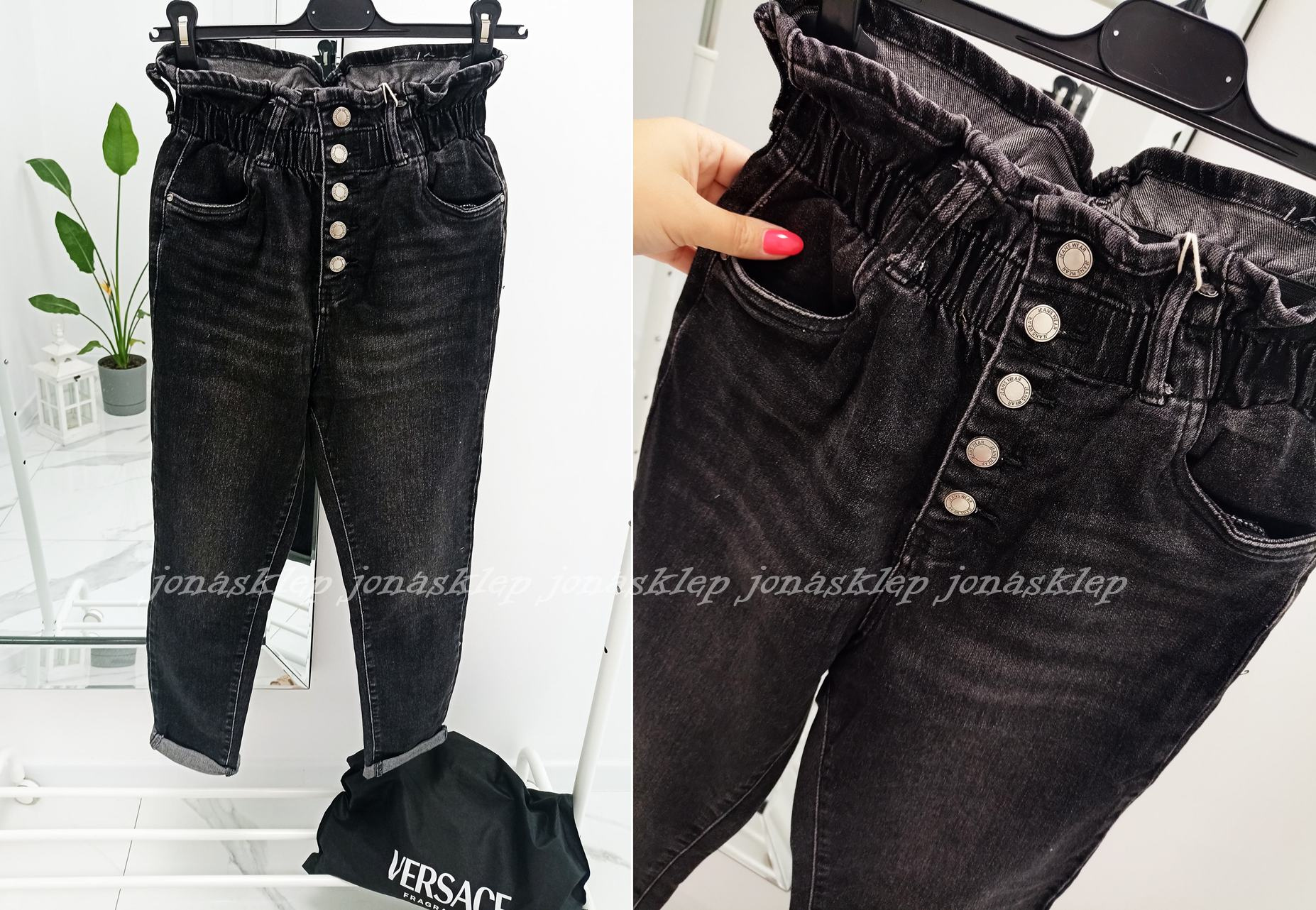 BAGGY JEANS falbanka black czarne new look LUŹNE