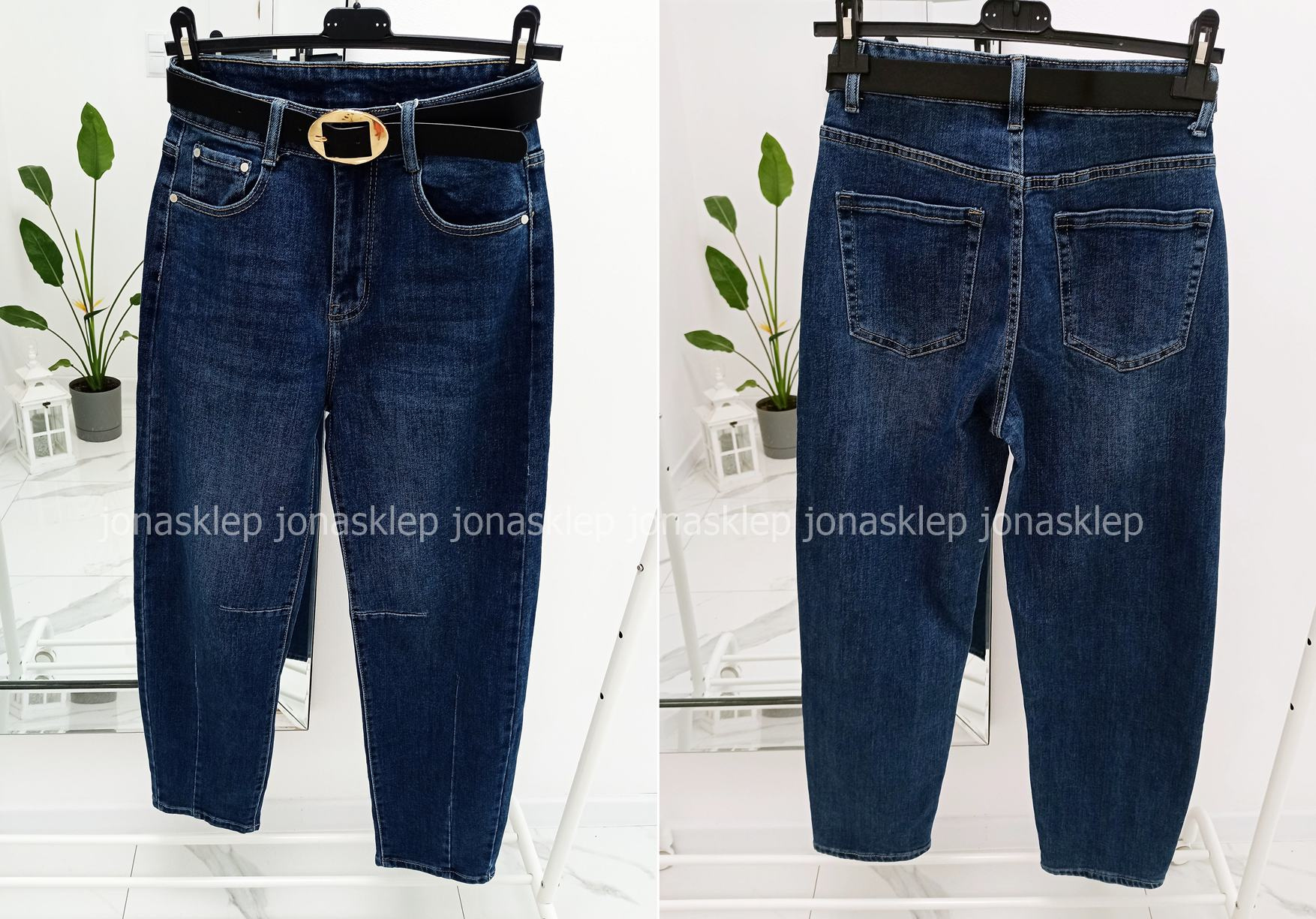 MAYBE mom fit casual blue dark przeszycia PLUS SIZE