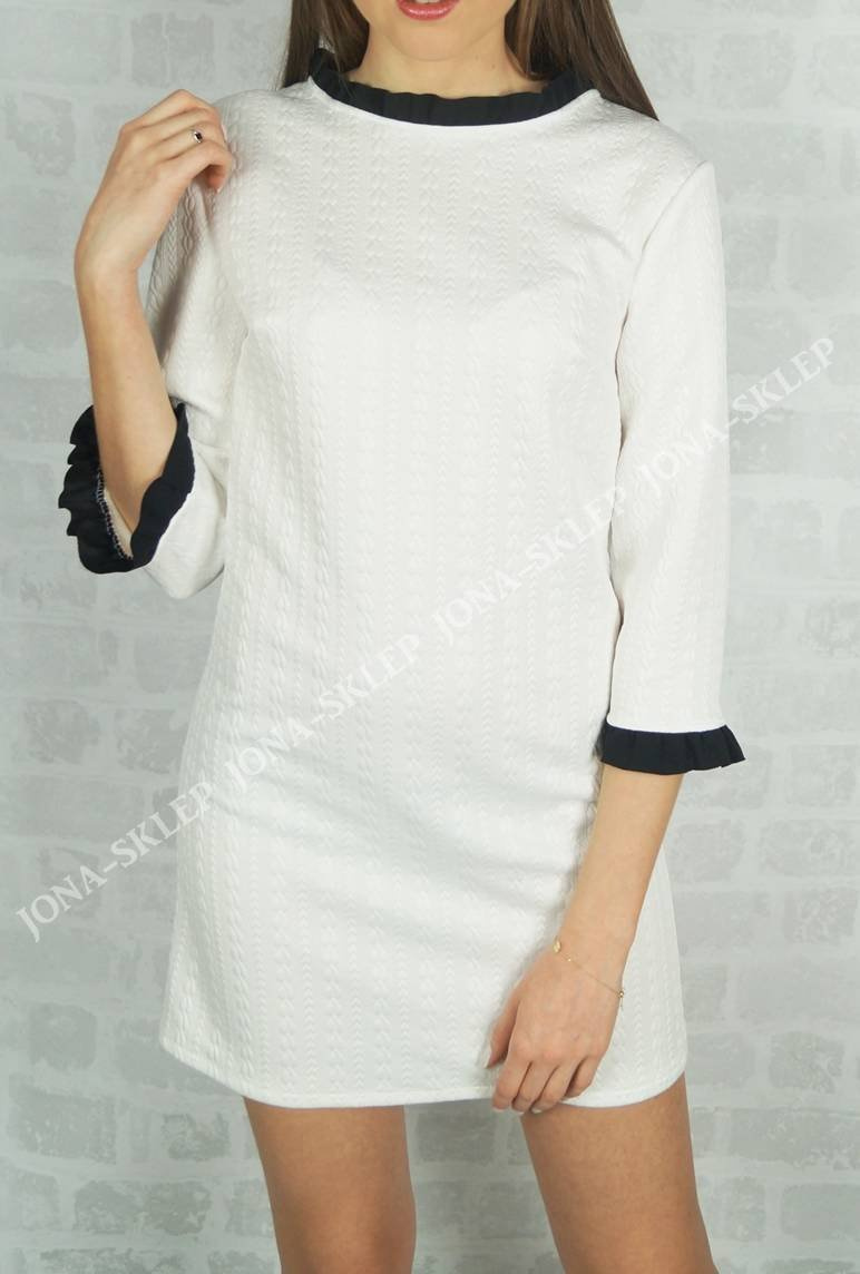 wizytowa SUKIENKA WARKOCZ biała falbanka
