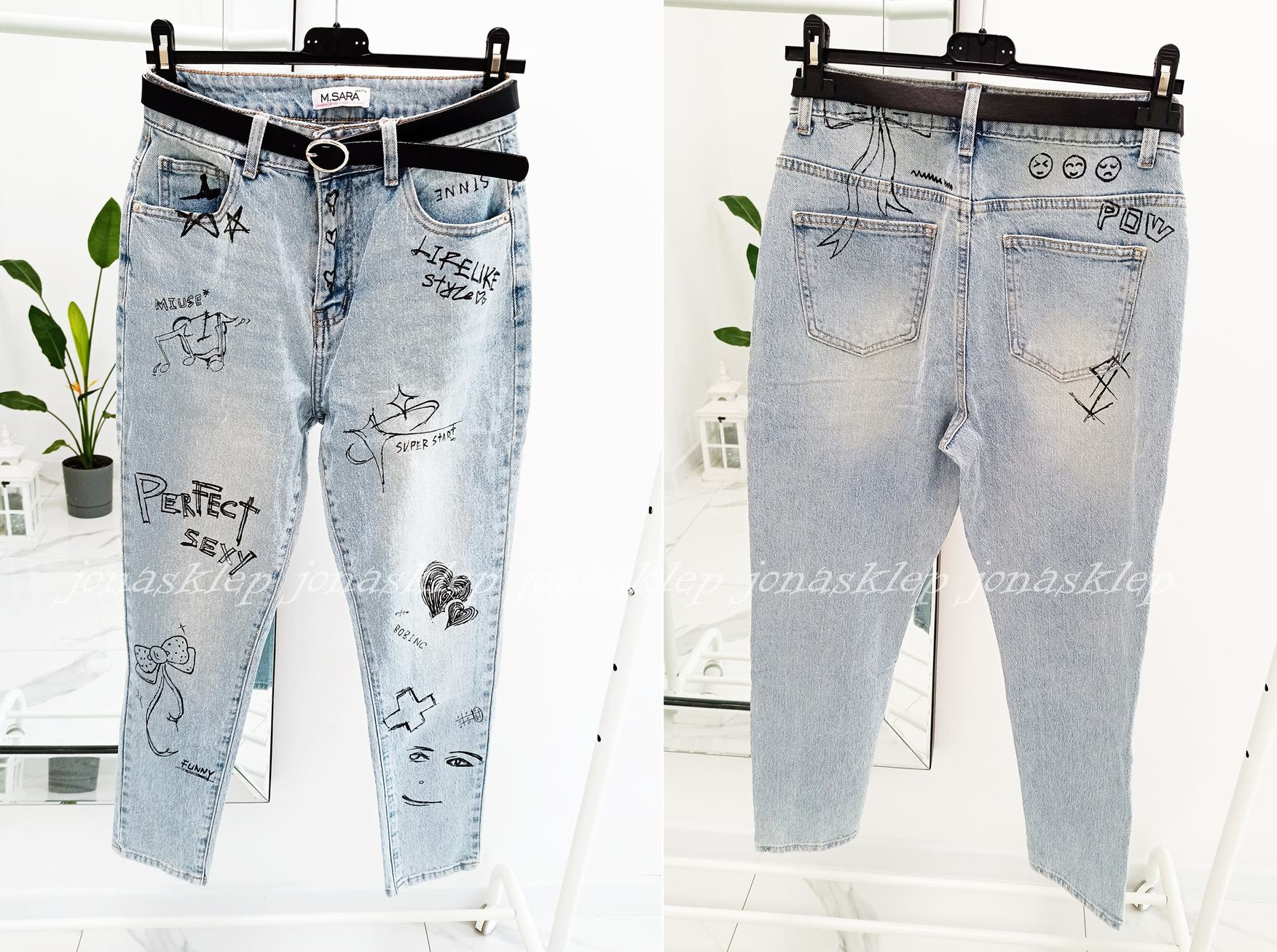 BAGGY jeansy print Nadruk NASZYWKI