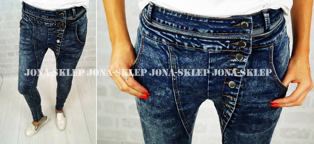 Baggy jeans guziki na skos STEP black