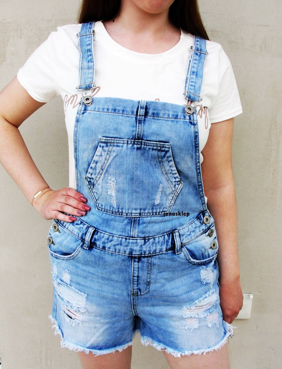 Ogrodniczki jeans DZIURY HOLES szelki szorty