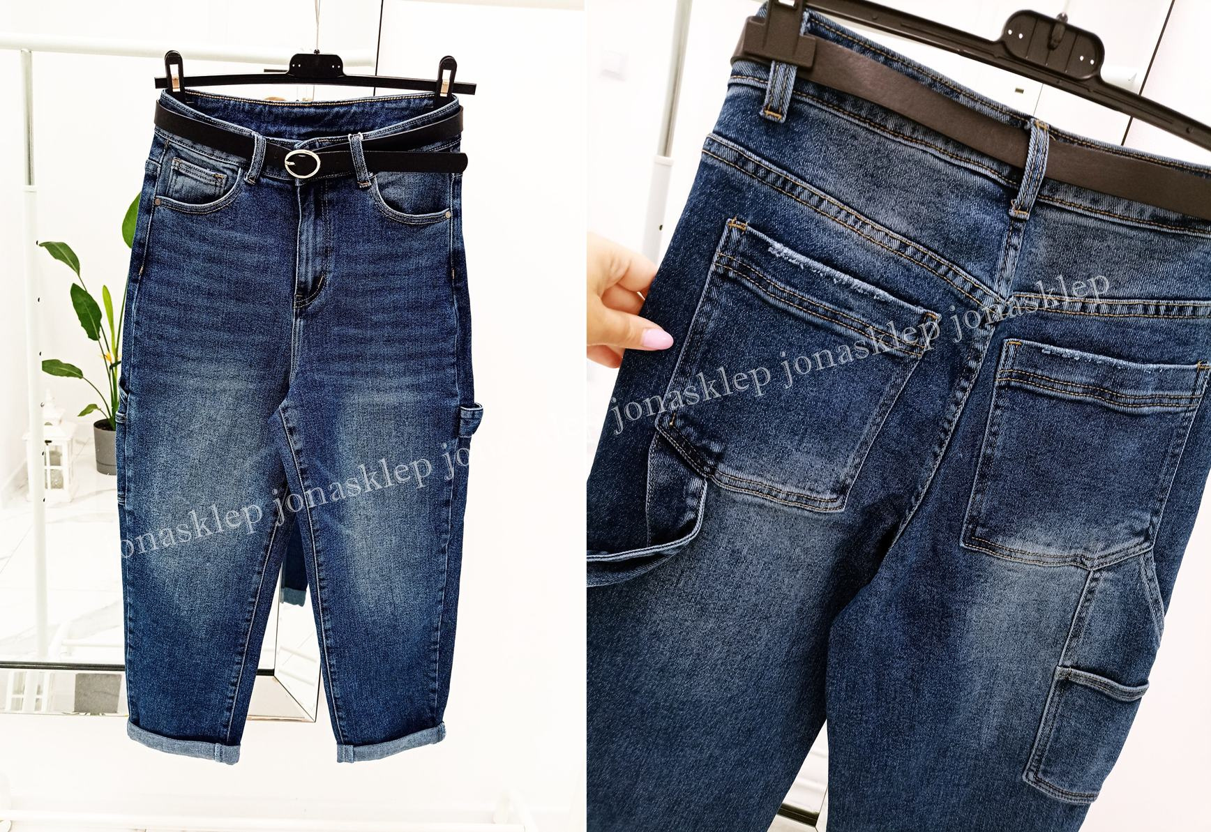 BAGGY mom fit casual blue dark przeszycia KIESZONKI PLUS SIZE