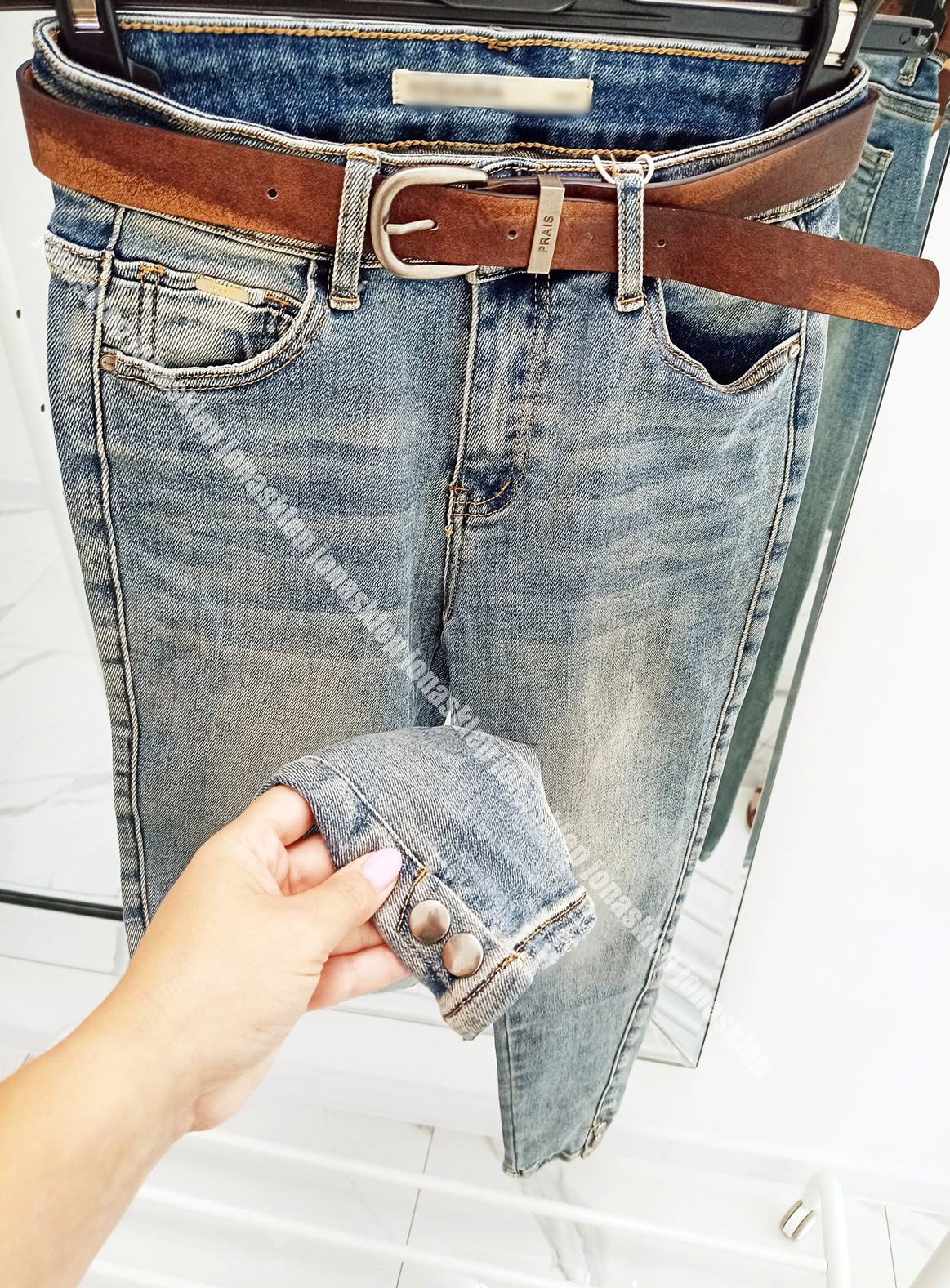 Jasne spodnie SNAPS JEANS napy dżety PASEK