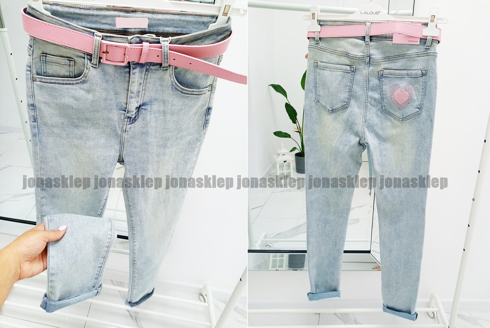 Jeansy serce PINK casual jasne PLUS SIZE heart