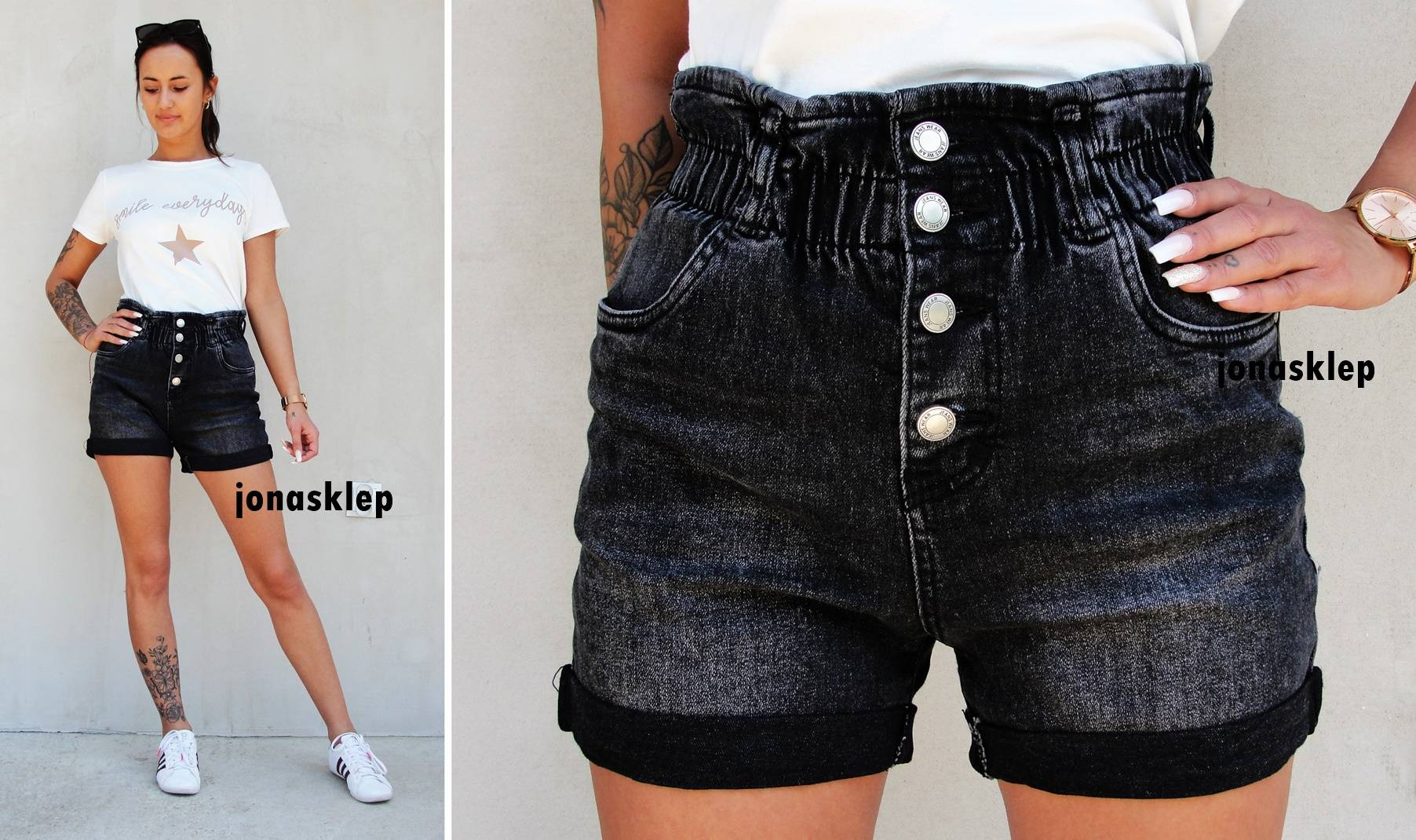 SZORTY hot summer luźne PODWIJANE black