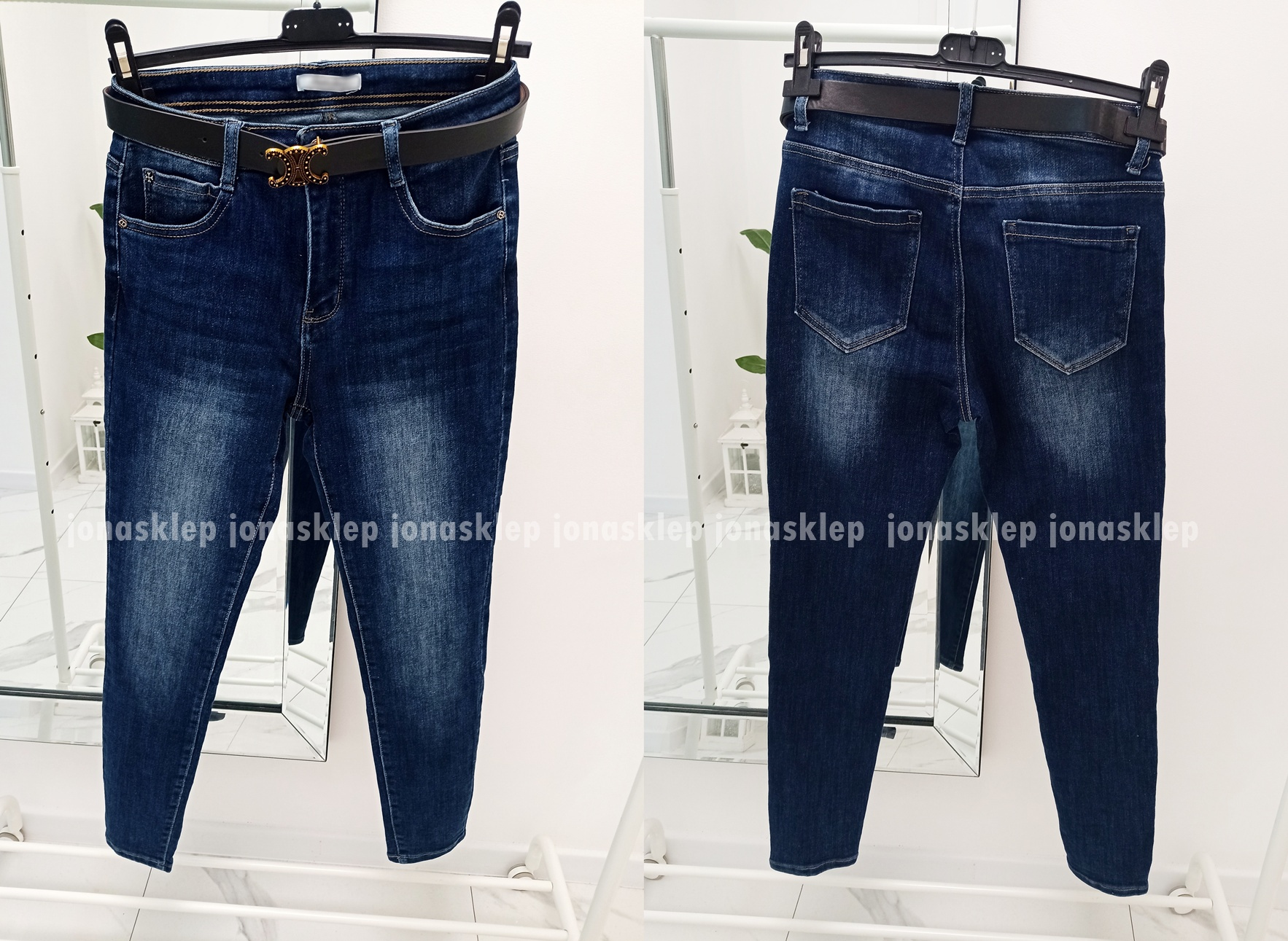 Jeansy DAMSKIE rurki push up DARK PLUS SIZE pasek