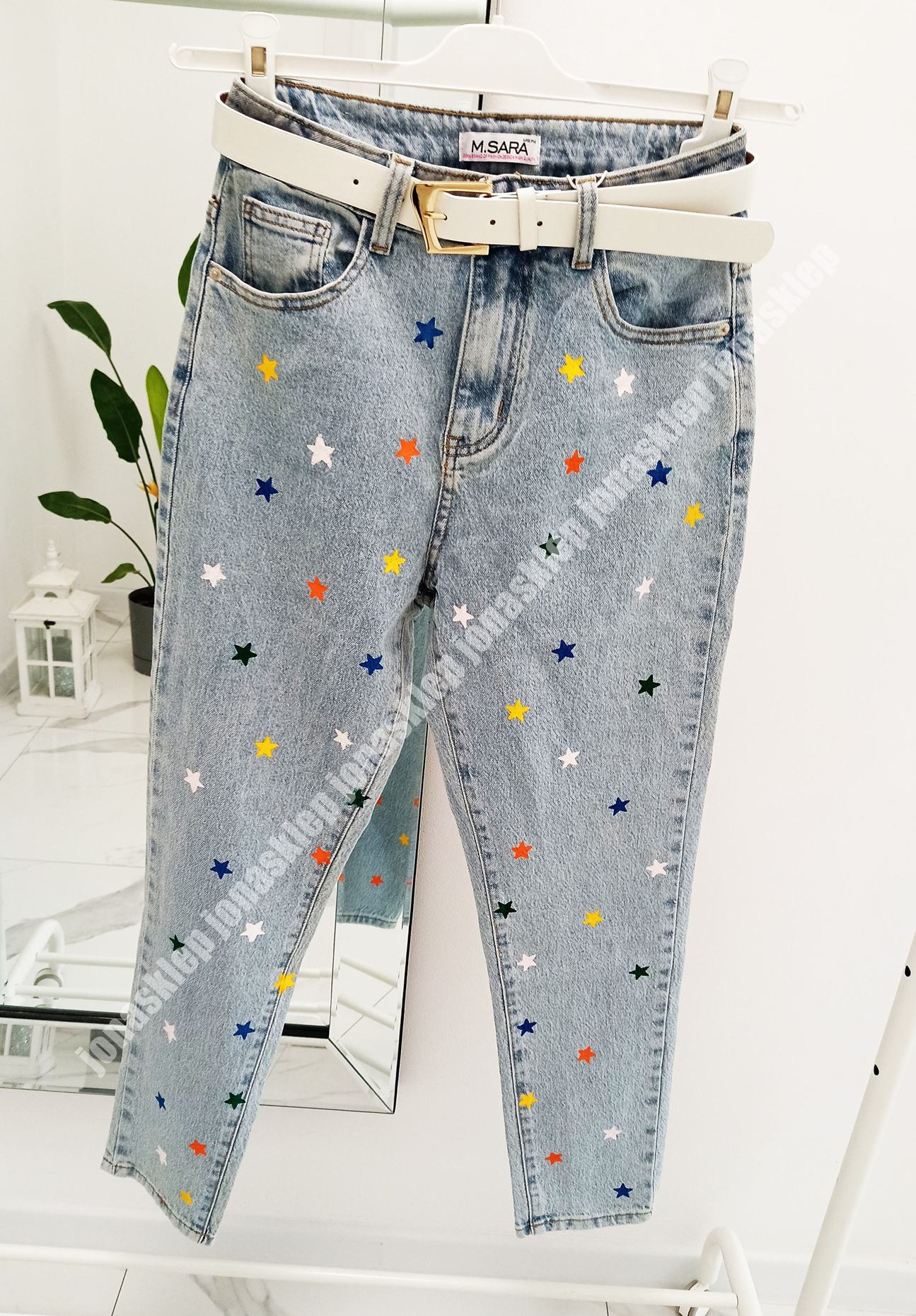 BAGGY mom fit jeansy print Nadruk NASZYWKI STAR