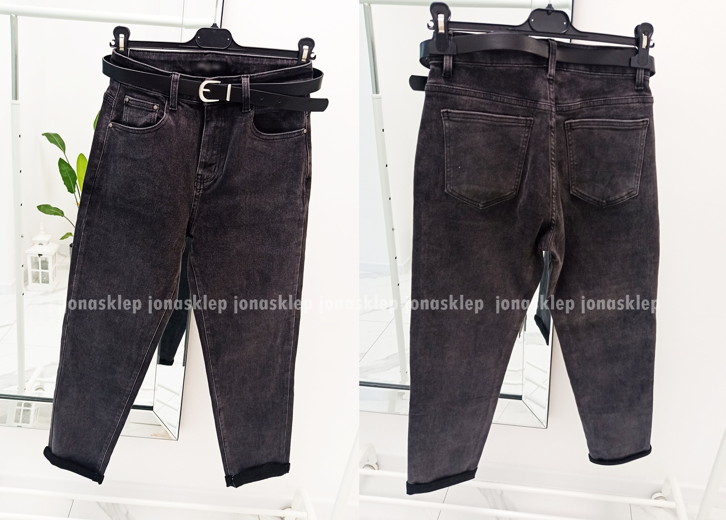 Boyfriend luźne jeansy baggy PASEK PLUS SIZE