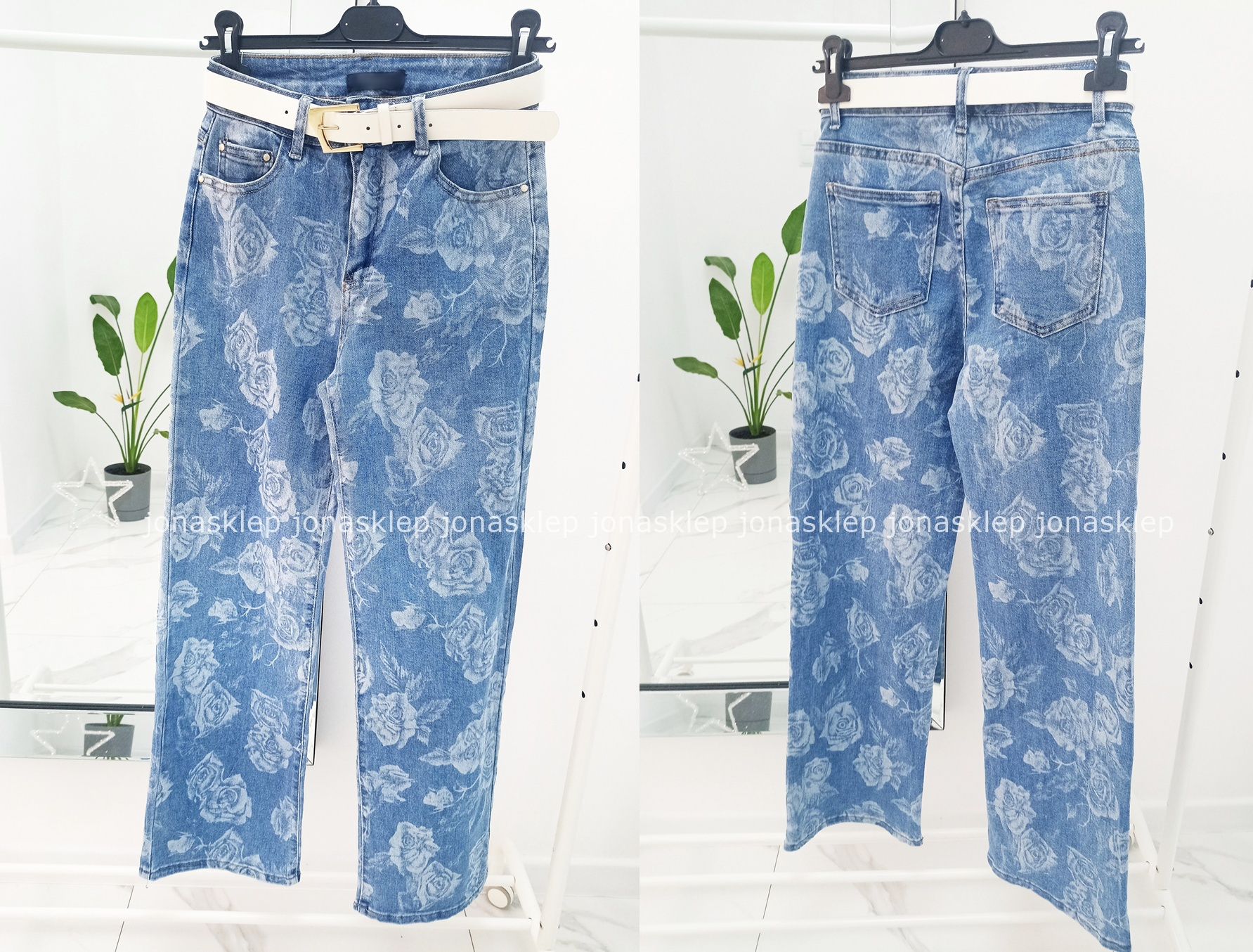 Jeansy w kwiaty LOOSE FIT SZEROKIE jeansy PLUS SIZE 