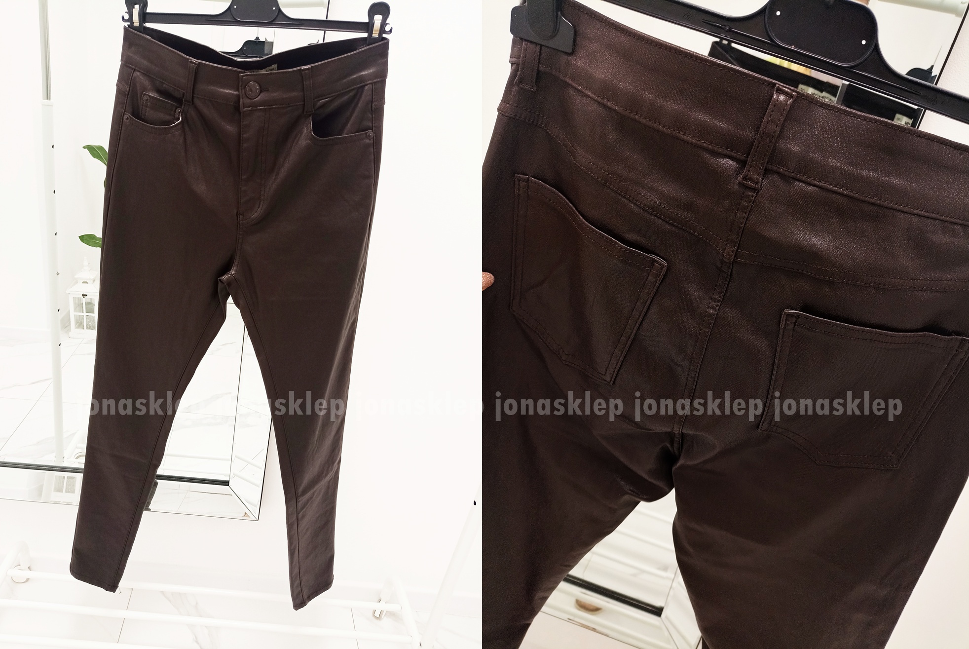 Woskowane czekoladowe spodnie casual  PLUS SIZE