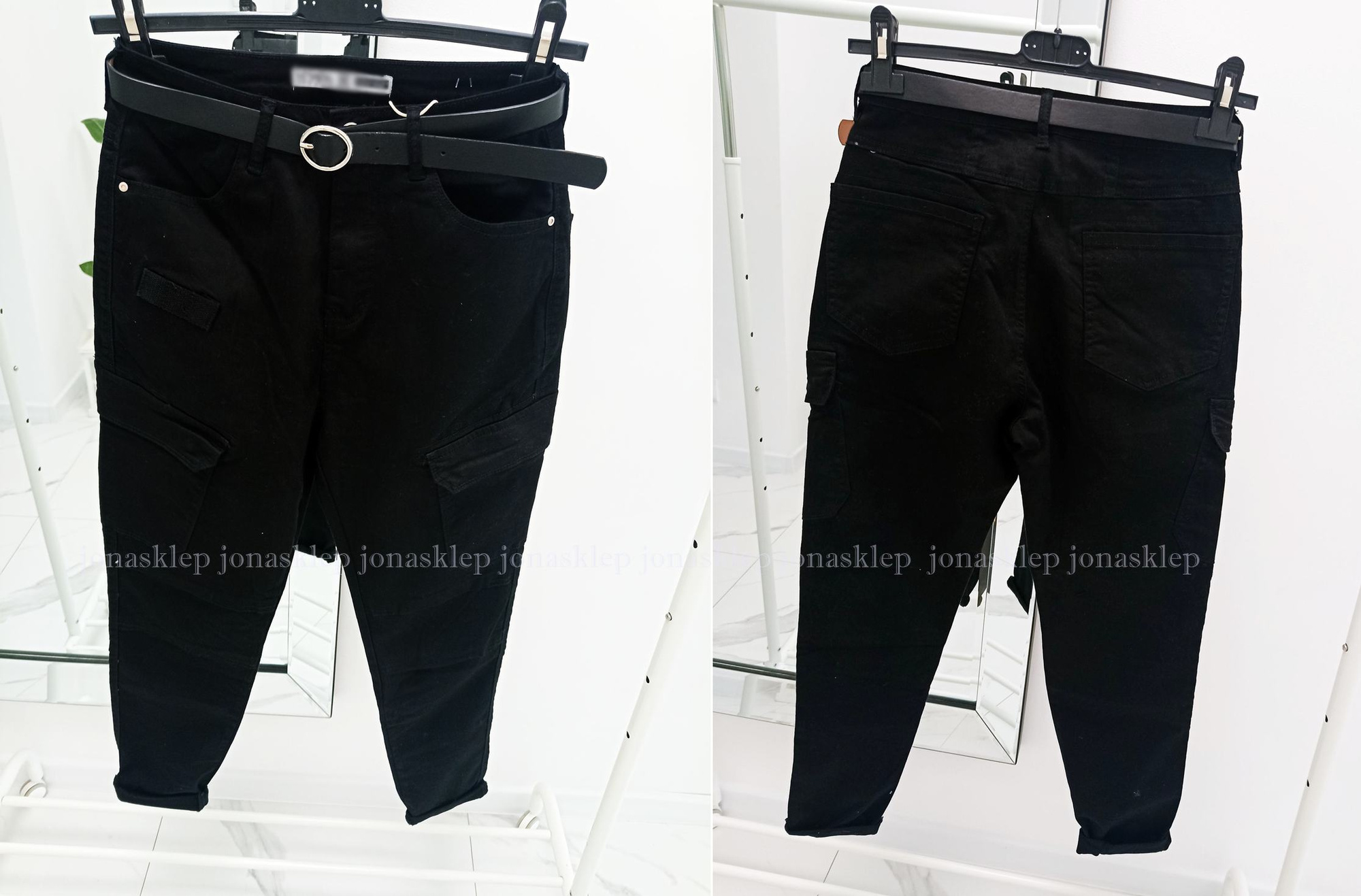 NEW STYLE bojówki jeans BLACK pasek