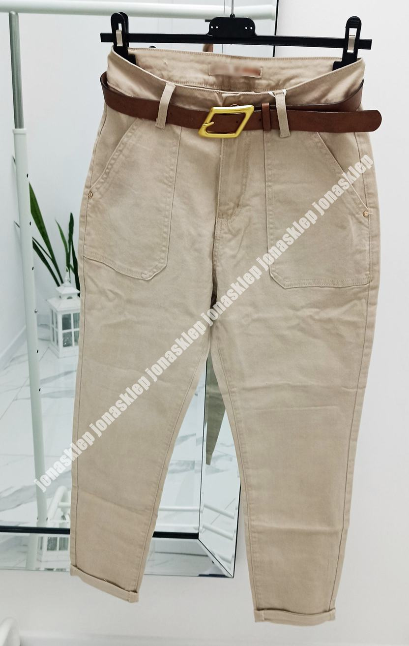 NUDE beżowe mom fit casual safari baggy