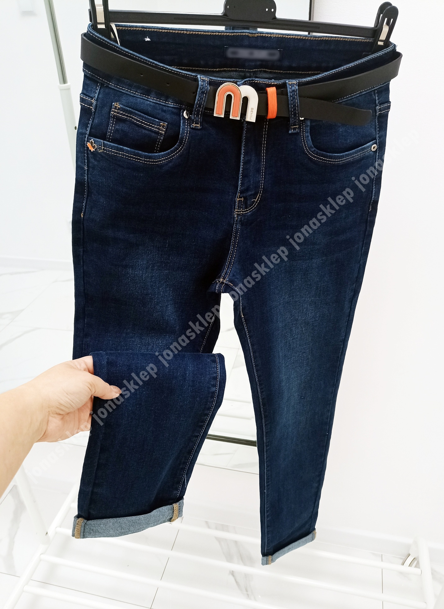 Ciemne spodnie MOM FIT dark PLUS SIZE pasek