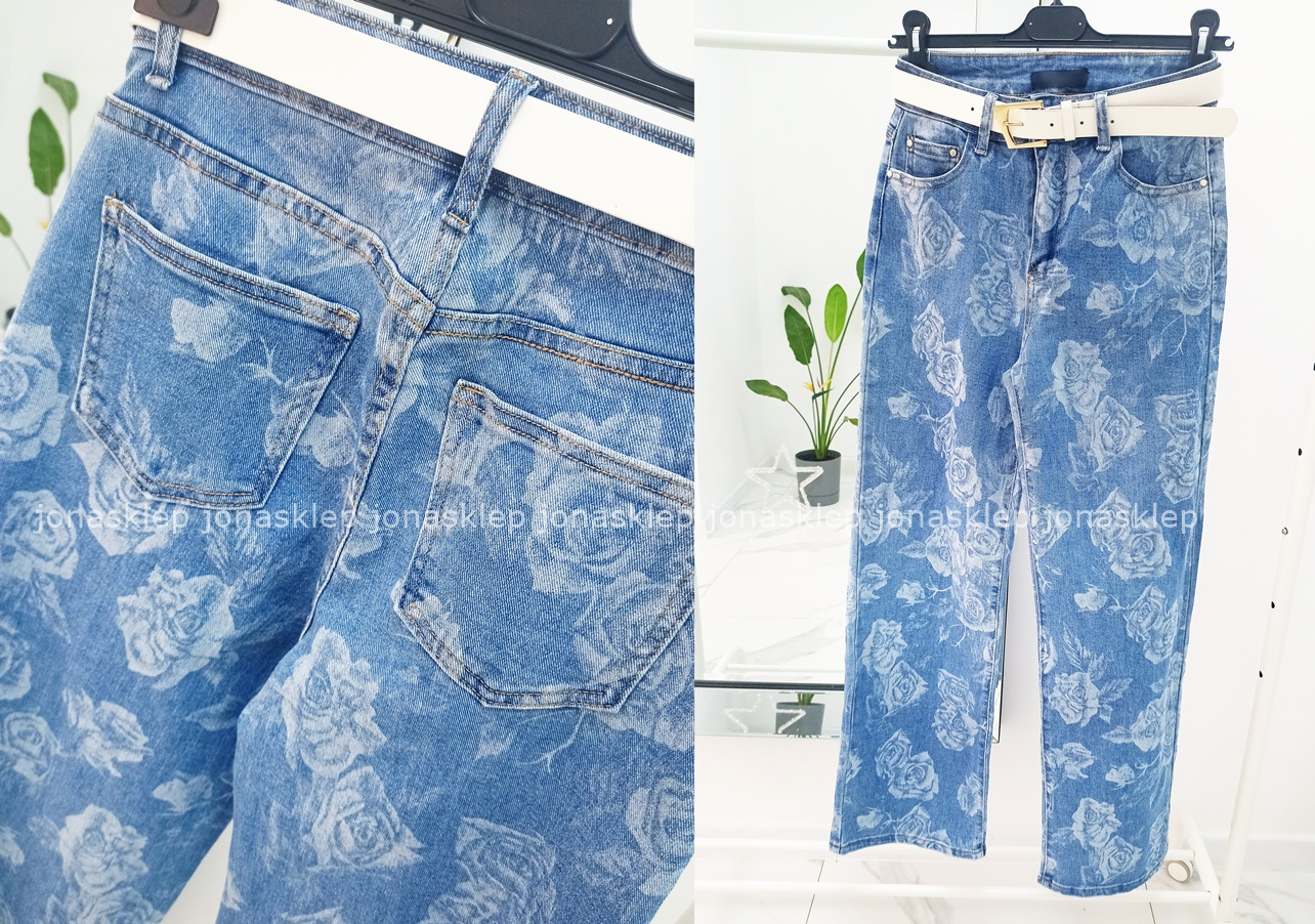Jeansy w kwiaty LOOSE FIT SZEROKIE jeansy PLUS SIZE