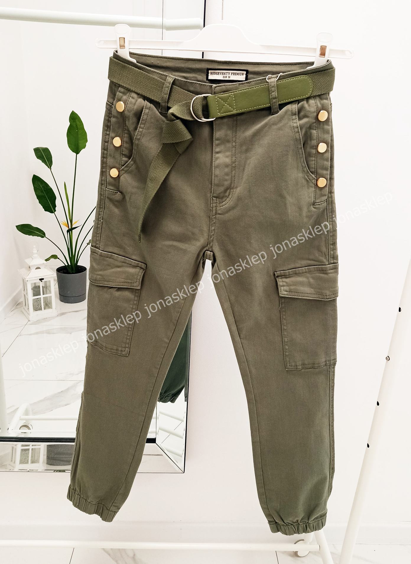 CARGO khaki BOJÓWKI guziki PASEK plus size