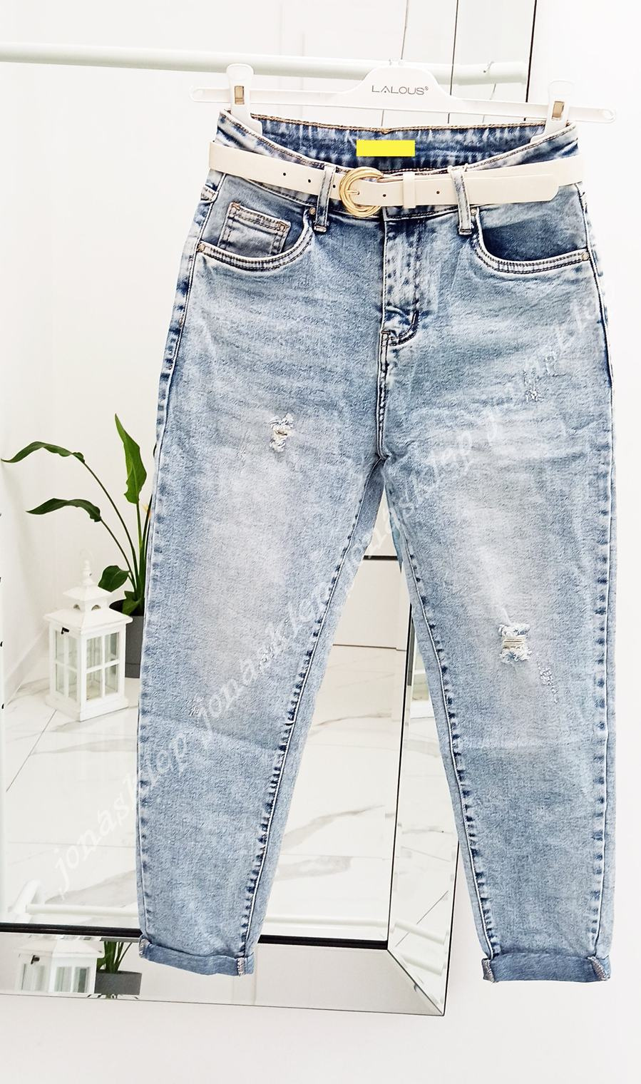 VINTAGE mom fit casual jasne baggy pasek dziury