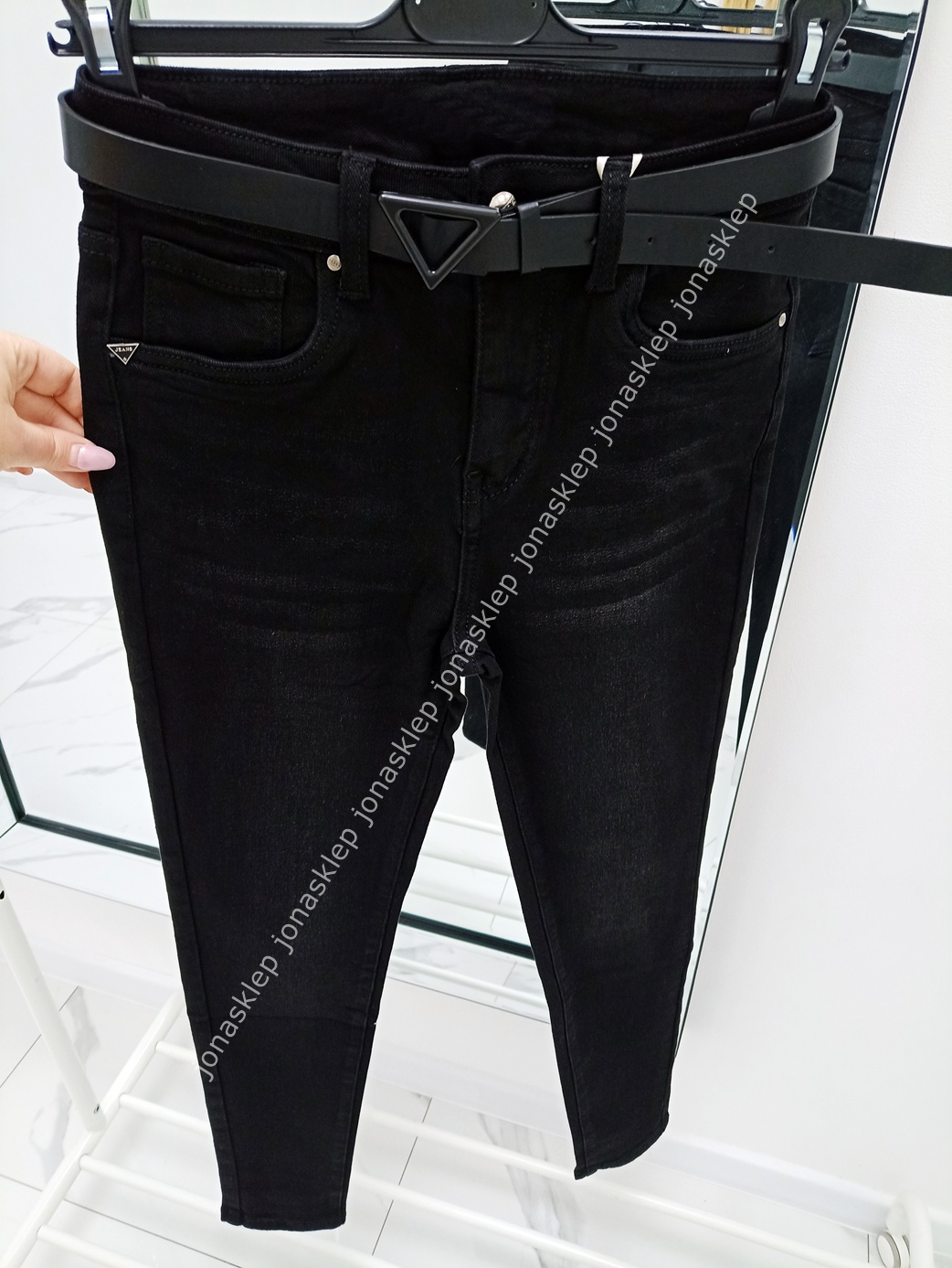 Czarne spodnie przetarcia push up PLUS SIZE pasek