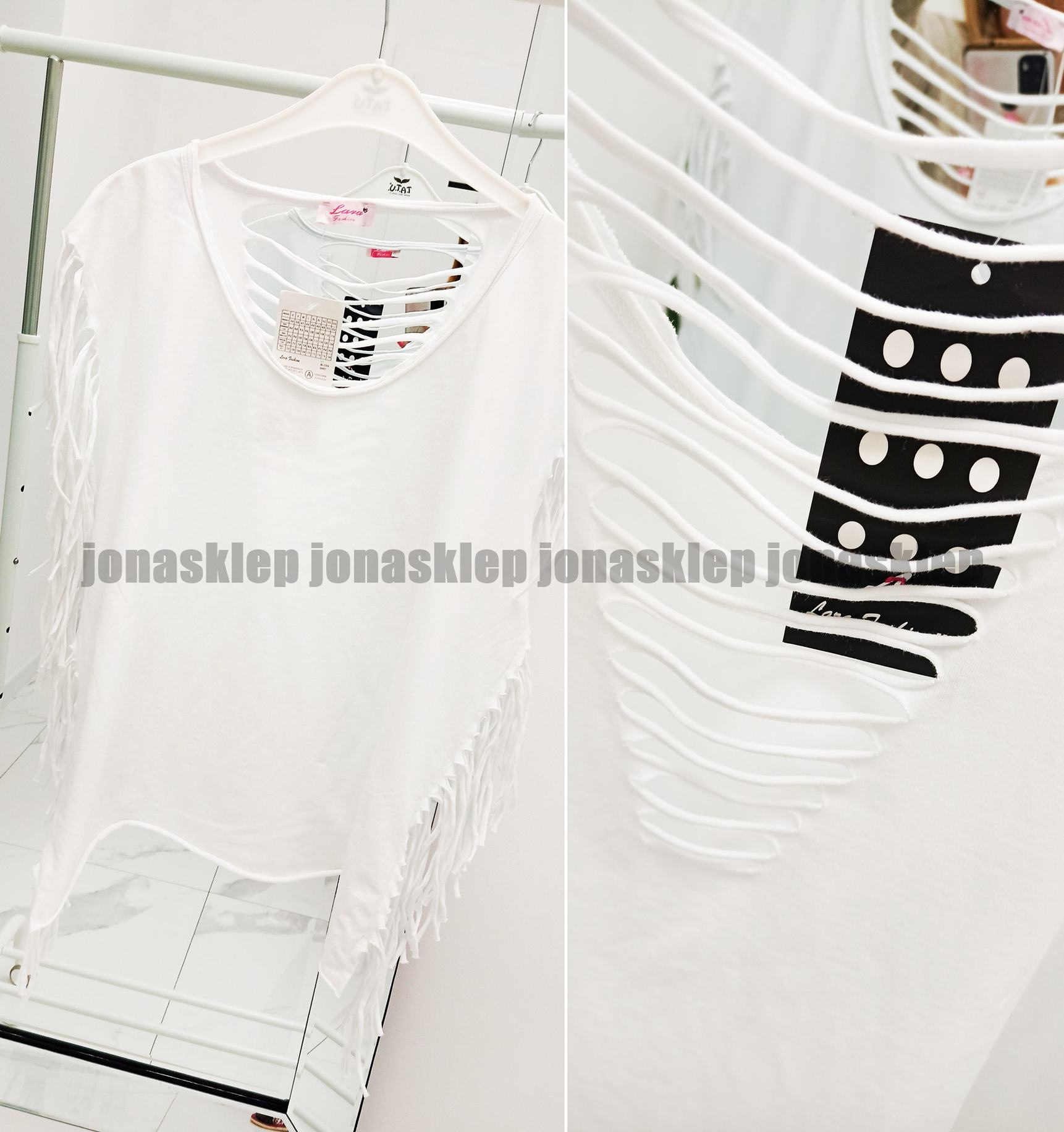 T-SHIRT frędzle biały oversize