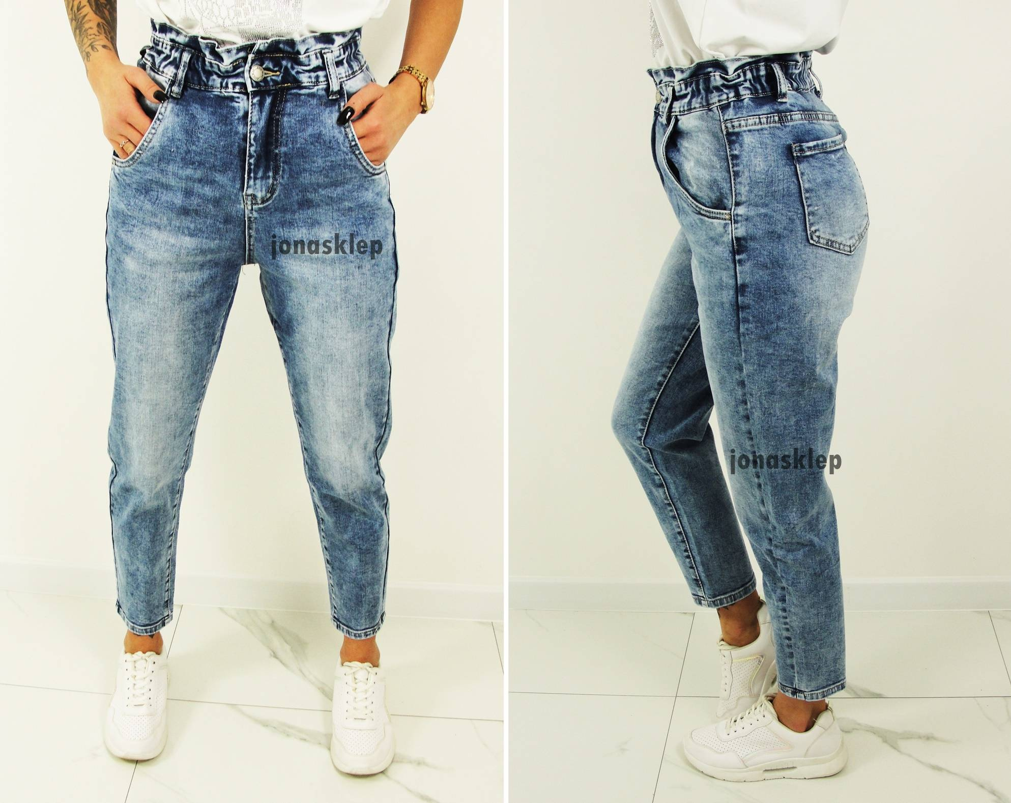 BAGGY JEANS falbanka jasne new look LUŹNE