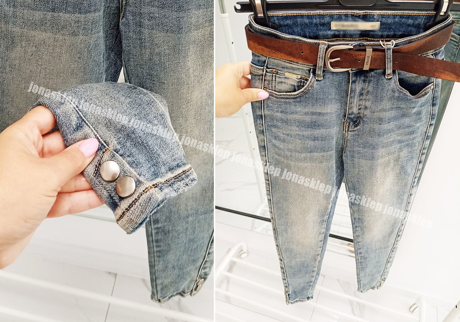 Jasne spodnie SNAPS JEANS napy dżety PASEK