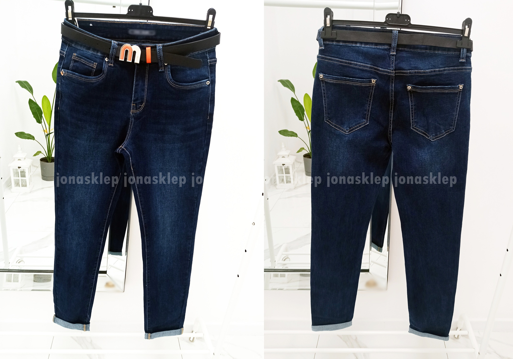 Ciemne spodnie MOM FIT dark PLUS SIZE pasek