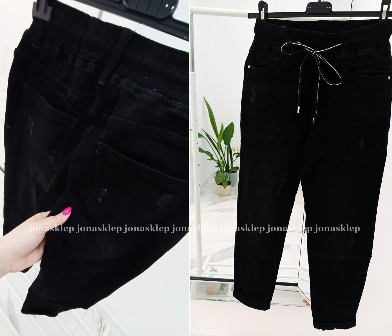 Czarne spodnie z gumką JEANS joggery troczek