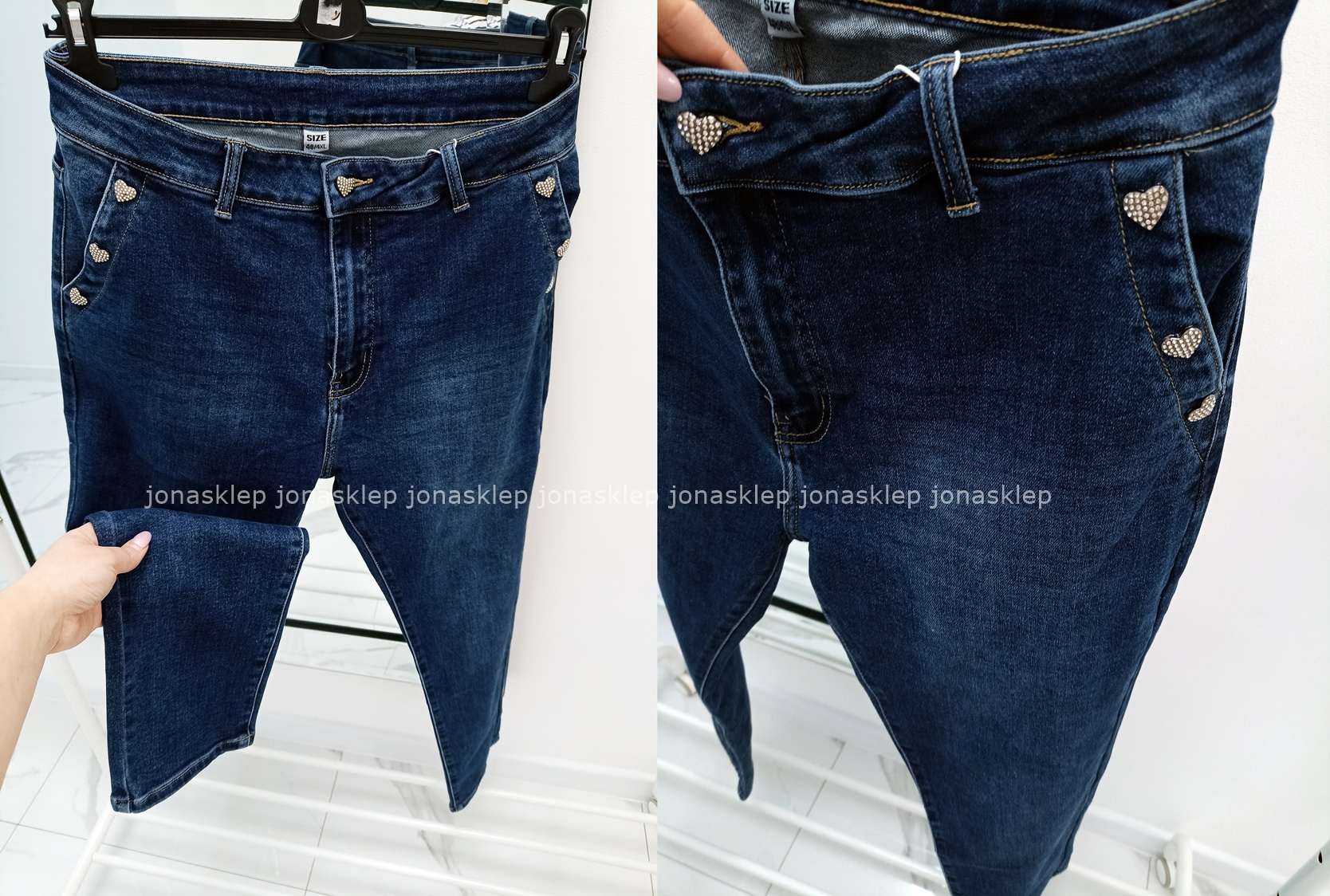 Ciemne jeansy z sercem push up casual PLUS SIZE