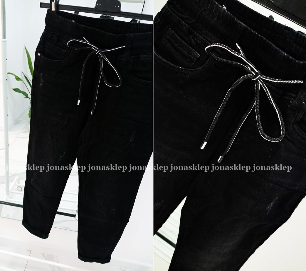 Czarne spodnie z gumką JEANS joggery troczek