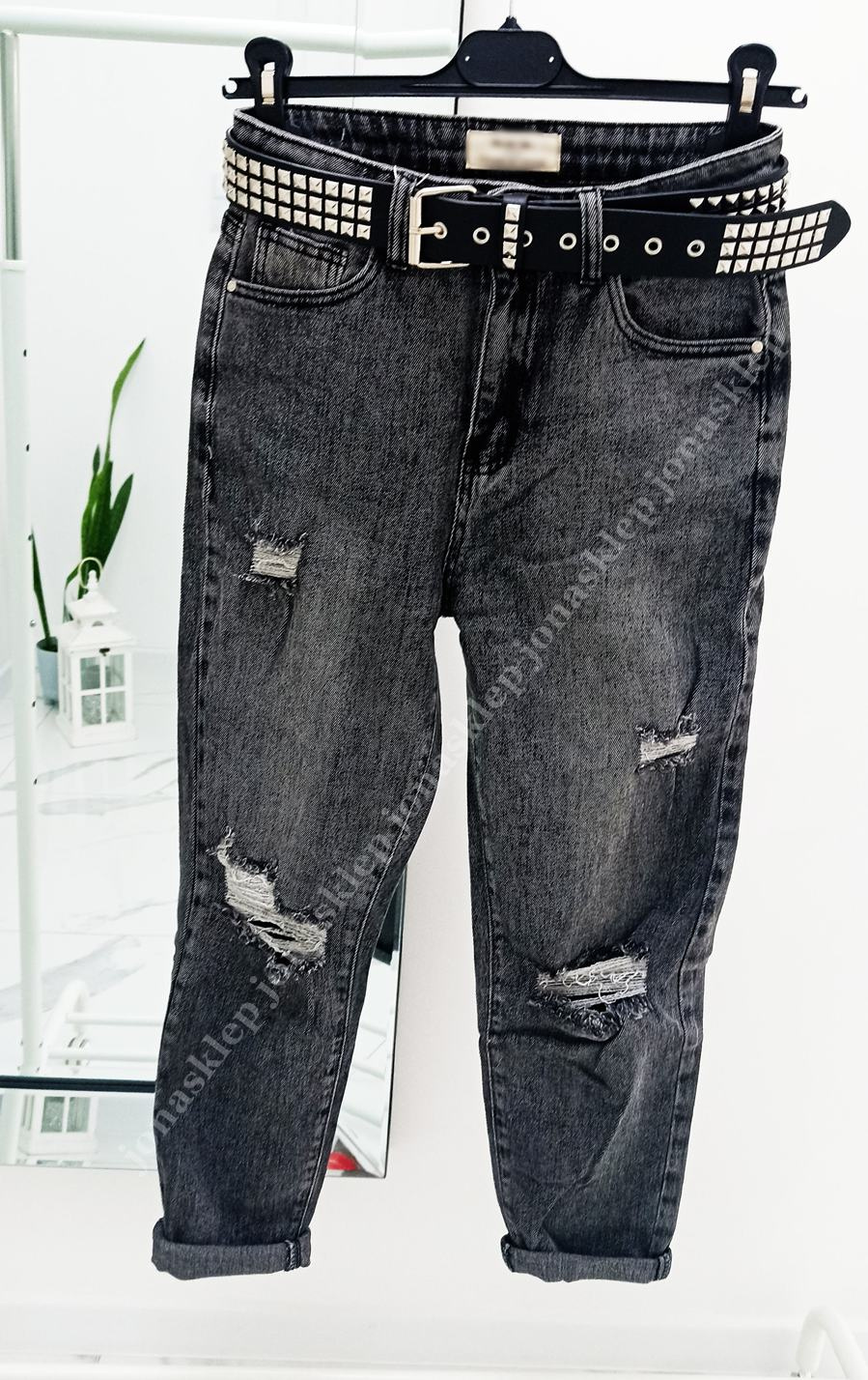 DENIM MOM FIT GRAY JEANSY HOLES