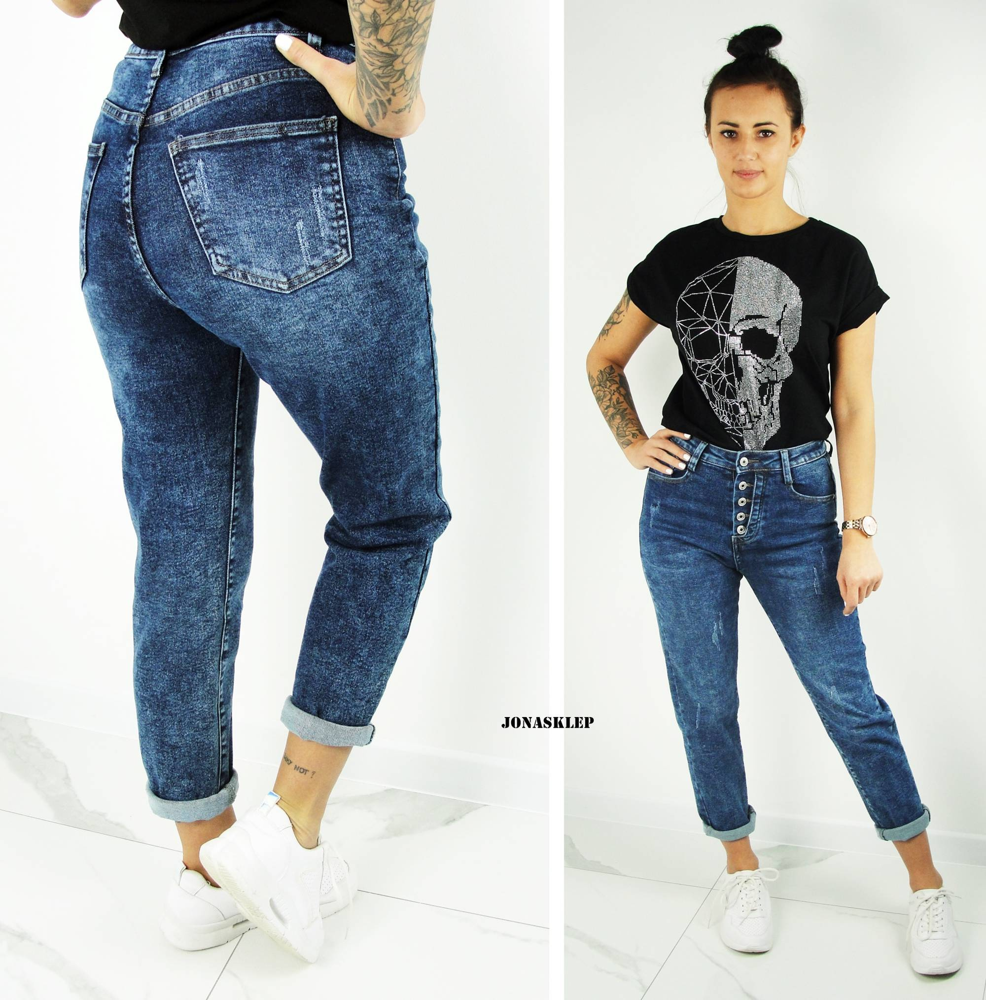 NEW zdobienia MOM JEANS blue pas