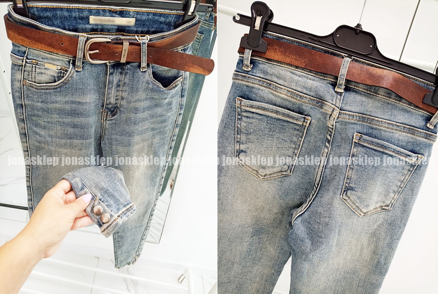 Jasne spodnie SNAPS JEANS napy dżety PASEK