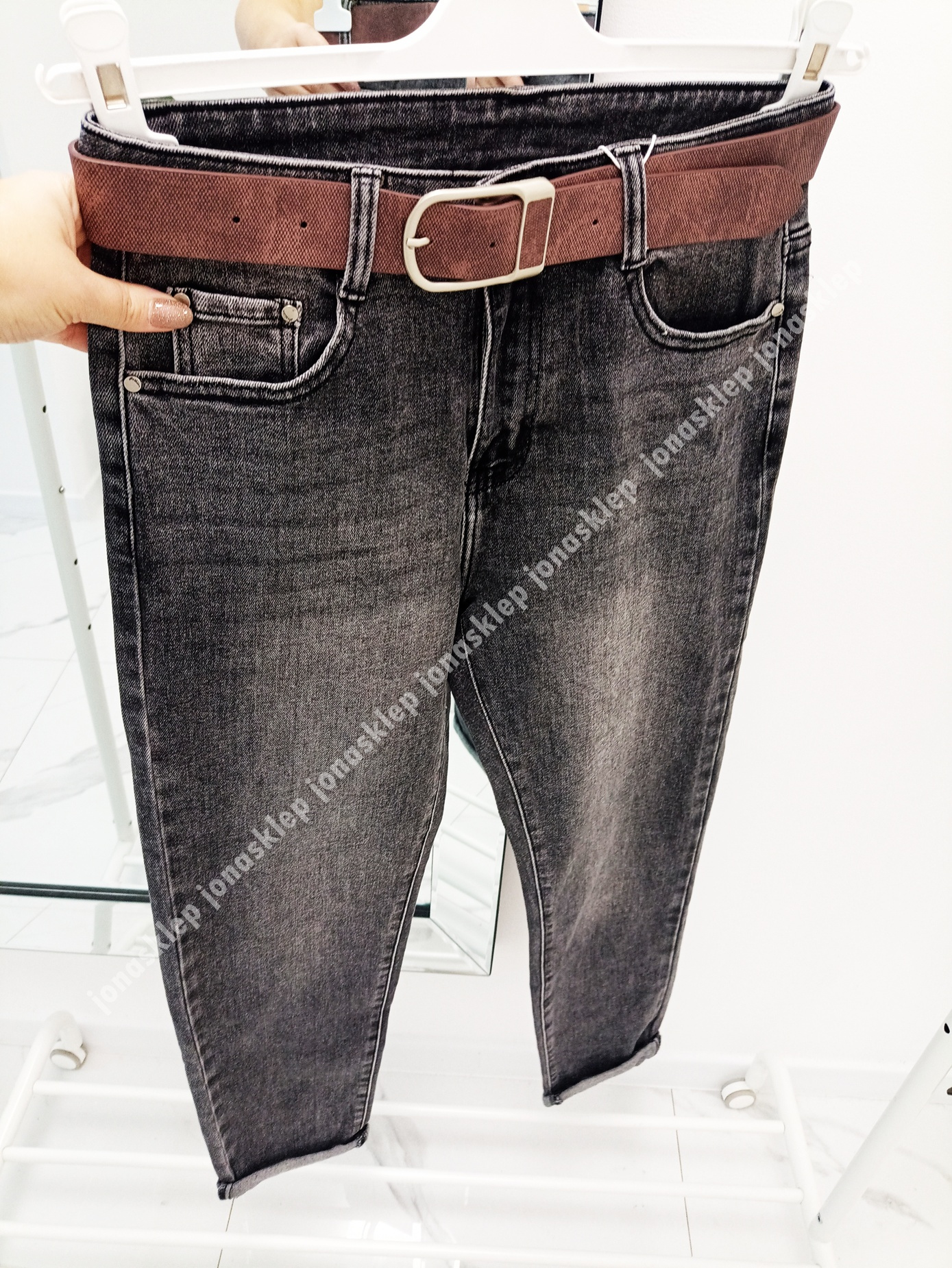 MAYBE mom fit casual GRAY baggy PLUS SIZE pasek