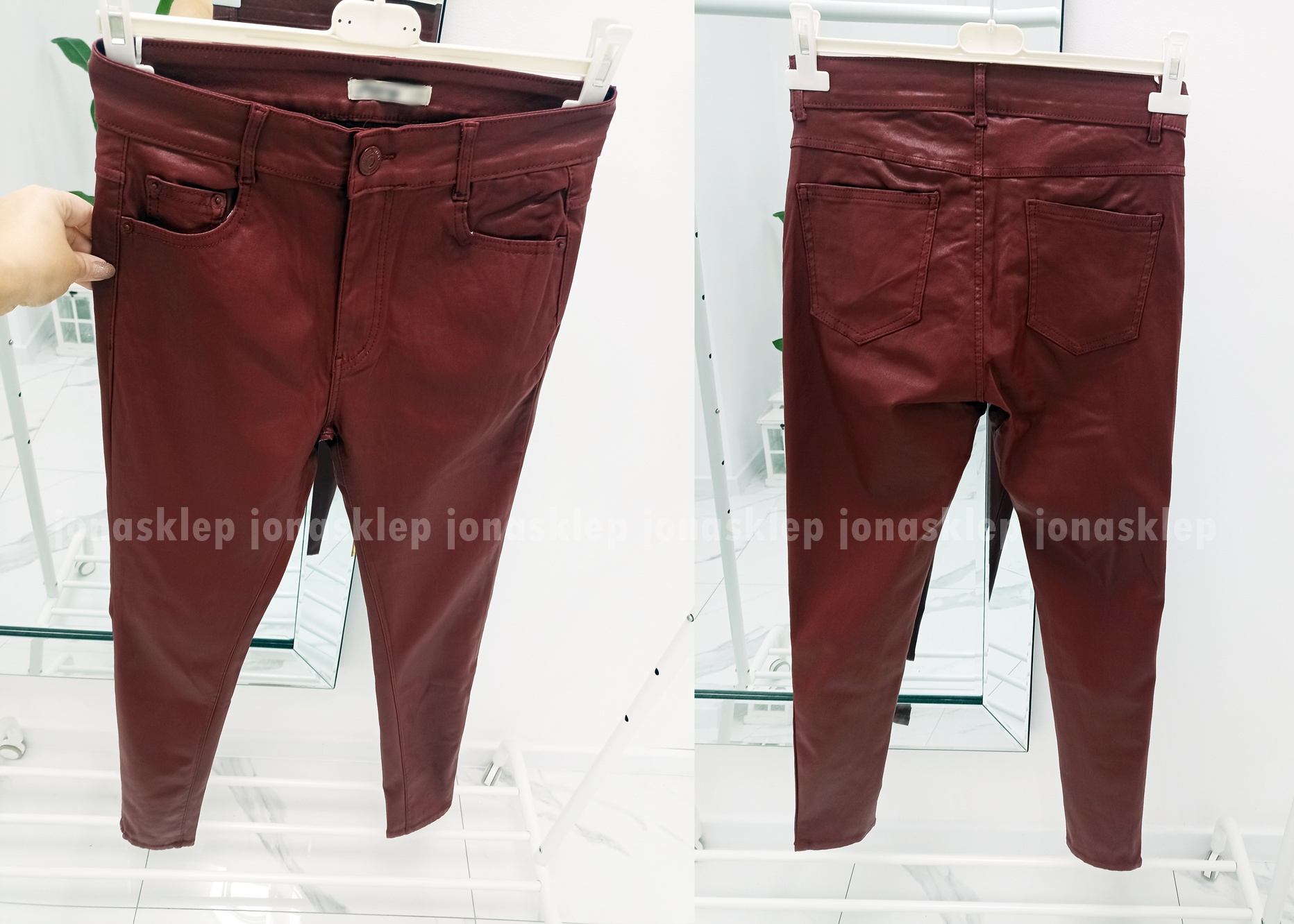 Woskowane bordowe spodnie casual  PLUS SIZE