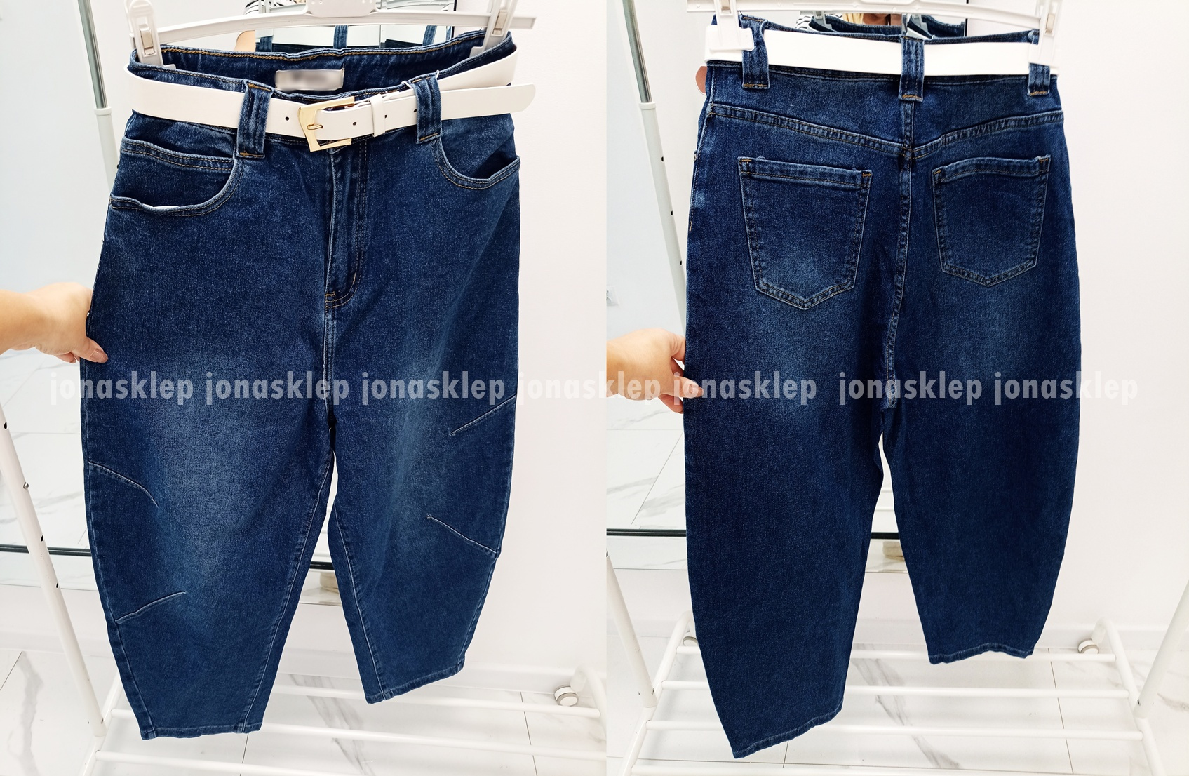 MAYBE mom fit casual blue dark przeszycia PLUS SIZE