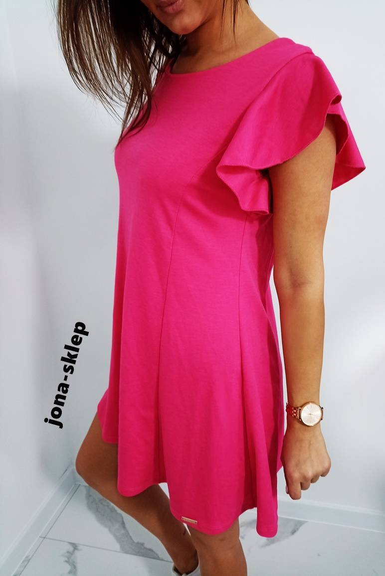 Italy Rozkloszowana różowa SUKIENKA PINK falbanka