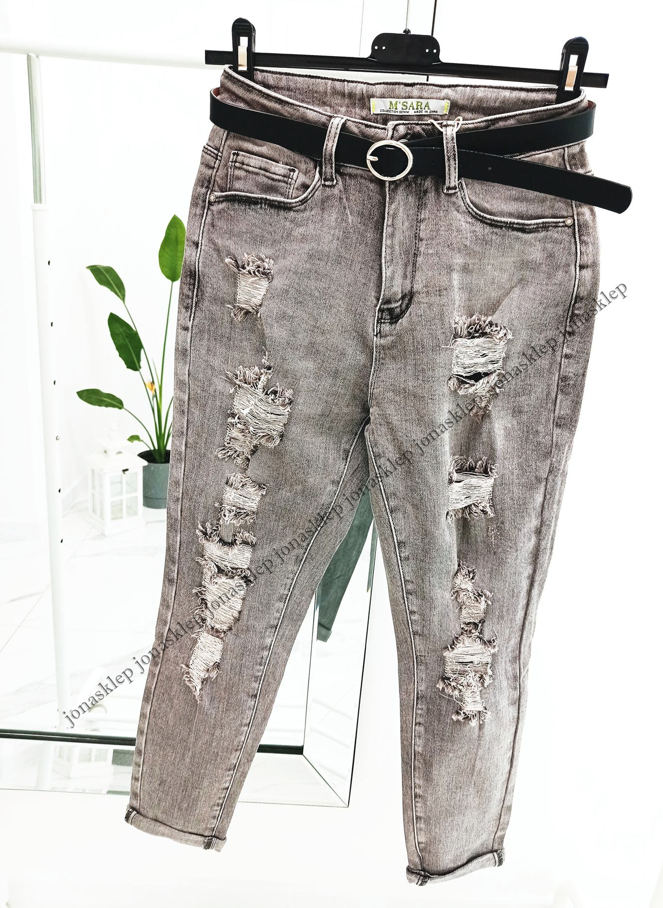 VINTAGE mom fit casual gray baggy pasek dziury