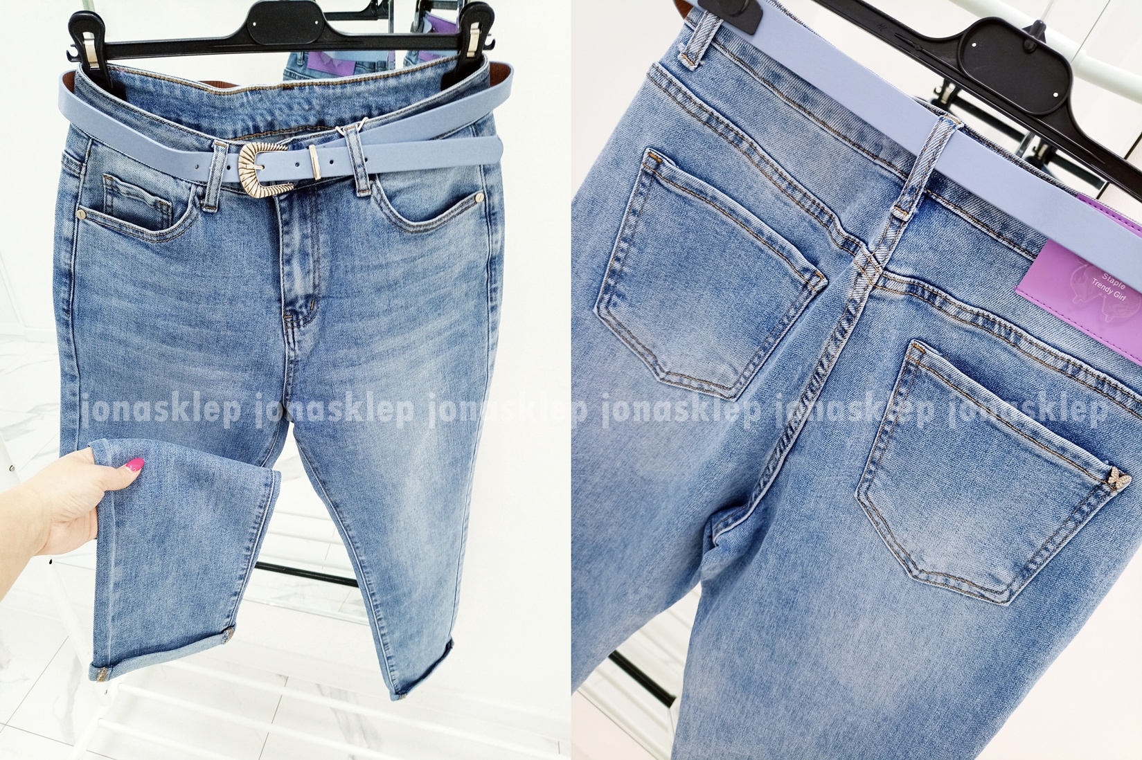 Jeansy mom fit casual baggy pasek PLUS SIZE