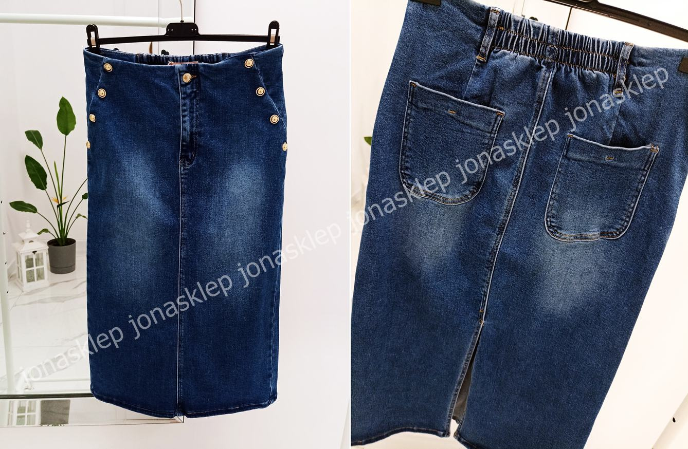 Jeansowa Spódnica MAXI MIDI rozporek guziki plus size